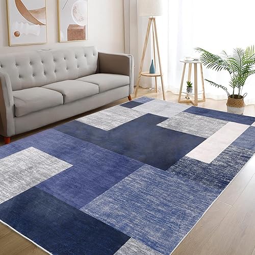 Zacoo Alfombra de 5 x 8 pies para sala de estar, lavable a máquina, geométrica, moderna, antideslizante, contemporánea, de franela, suave,