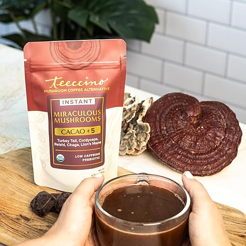 Miniatura 5 de Miraculous Mushrooms Cacao Instantáneo+5 Alternativa de Café por Teeccino  15 porciones - 5 Hongos Adaptogénicos Orgánicos con Cacao - Reishi,