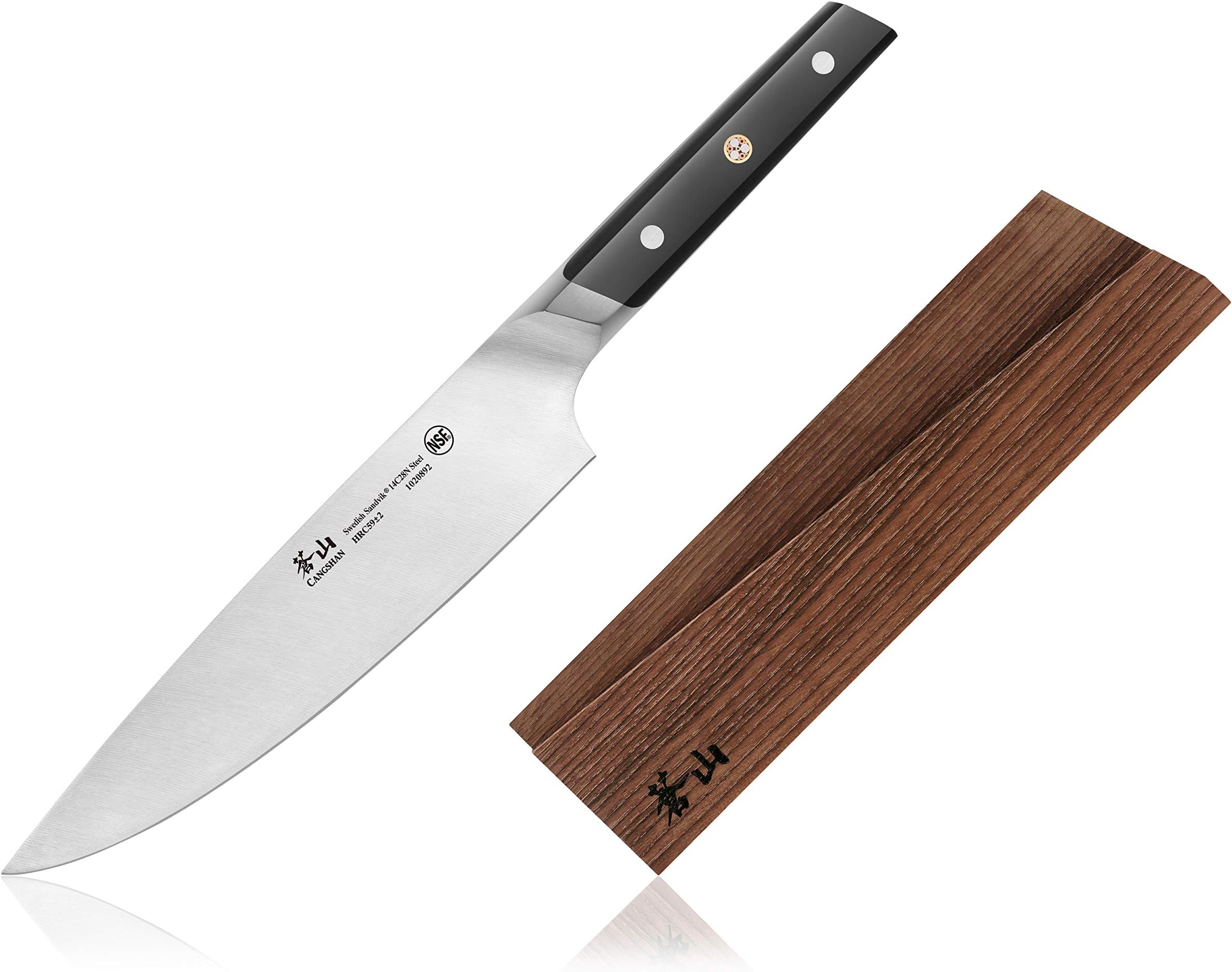 Cutlery | TC Series Swedish Sandvik 14C28N Steel Essential Kitchen Knives 8-Inch Chef Knife + Sheath Black 1020908