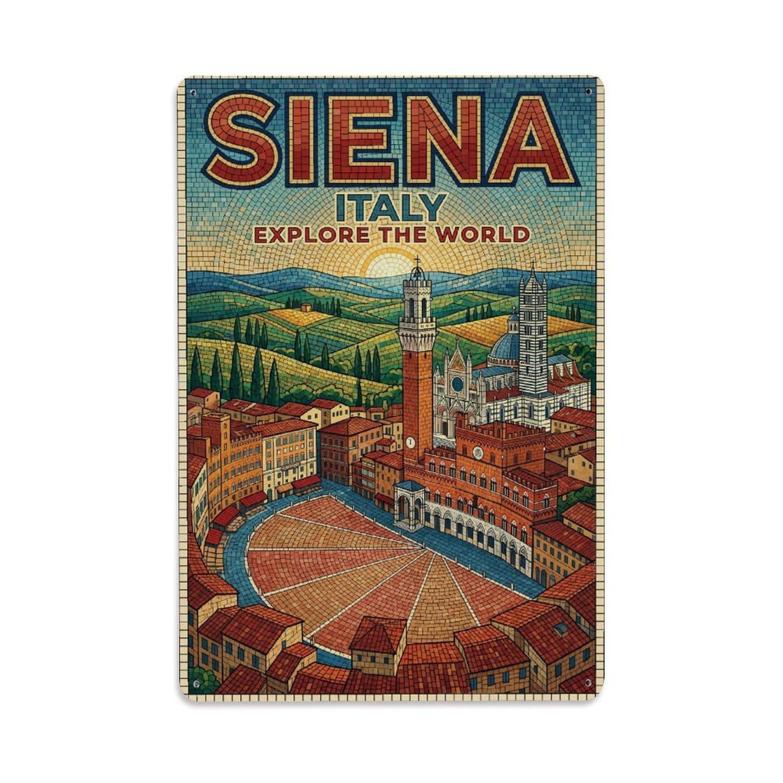 Olhnbad Style Collage Siena Italy Cathedral City Travel Metal Tin Sign