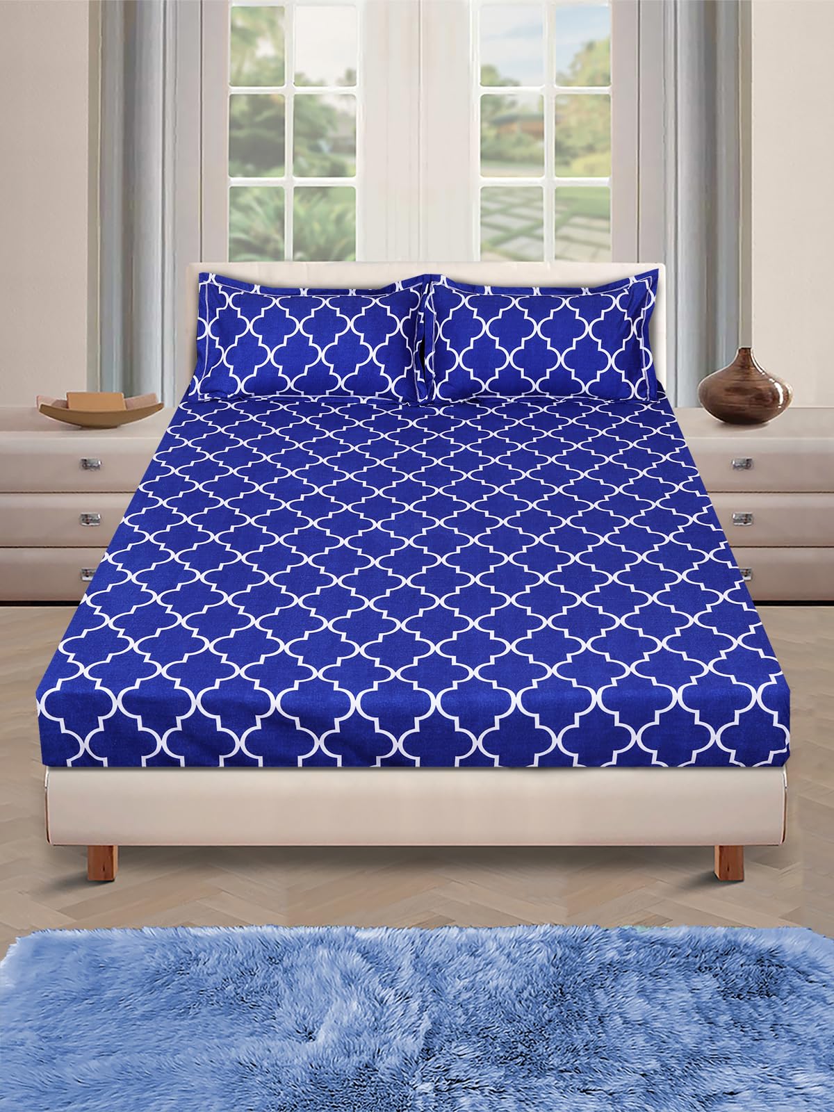 ROMEE 144 Thread Count Double/Queen Bed Sheet Set - 88x95 Inches, Check Print, Includes 2 Pillow Covers, Multicolor - View #7