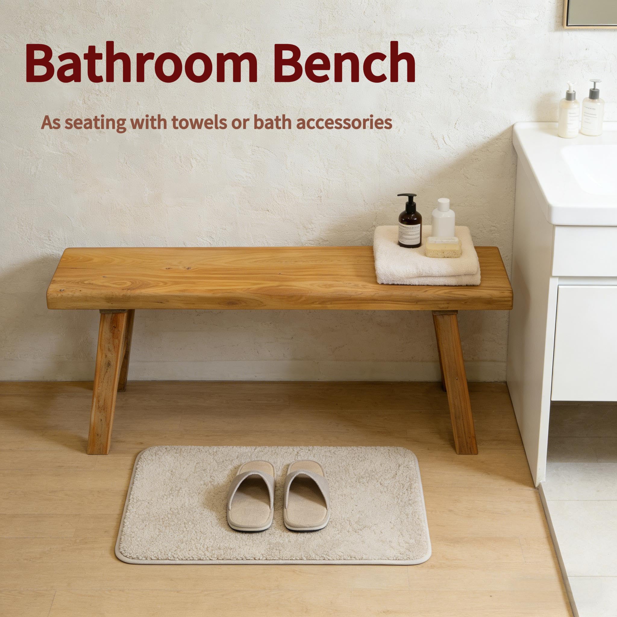 Wood Bench Indoor Farmhouse Skinny Entryway Bench Hallway Foyer with Sturdy | Rustic Indoor Bench End of Bed, Norrow Solid Wood Benches for Bedroom Living Room 31.4 x10.2 inch