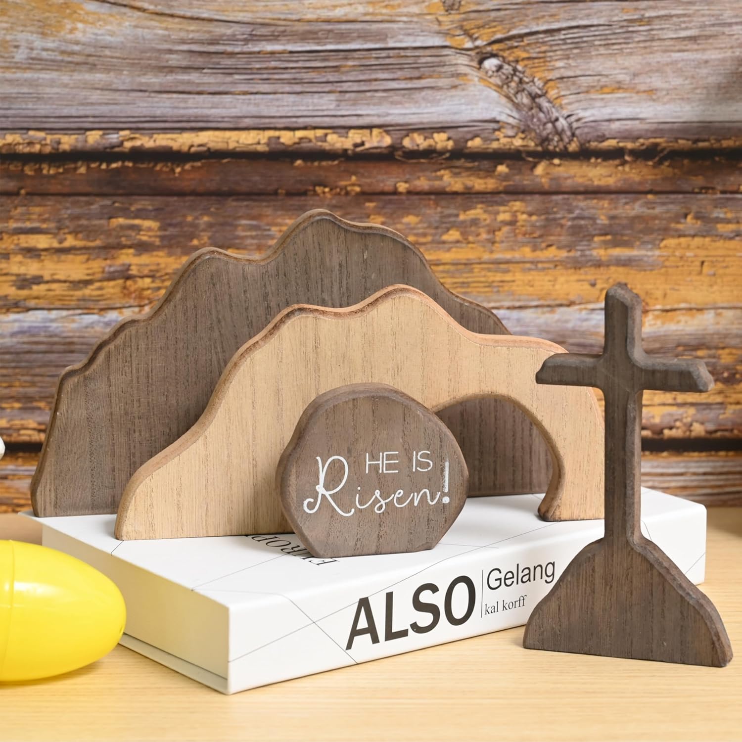 Empty Tomb Easter Scene and Christian Cross Decoration, Wood Easter Resurrection Scene for Tray, Jesus Nativity Scene Decor for Religious Decorations, Home Office Tabletop, Shelf Decor - Image 3