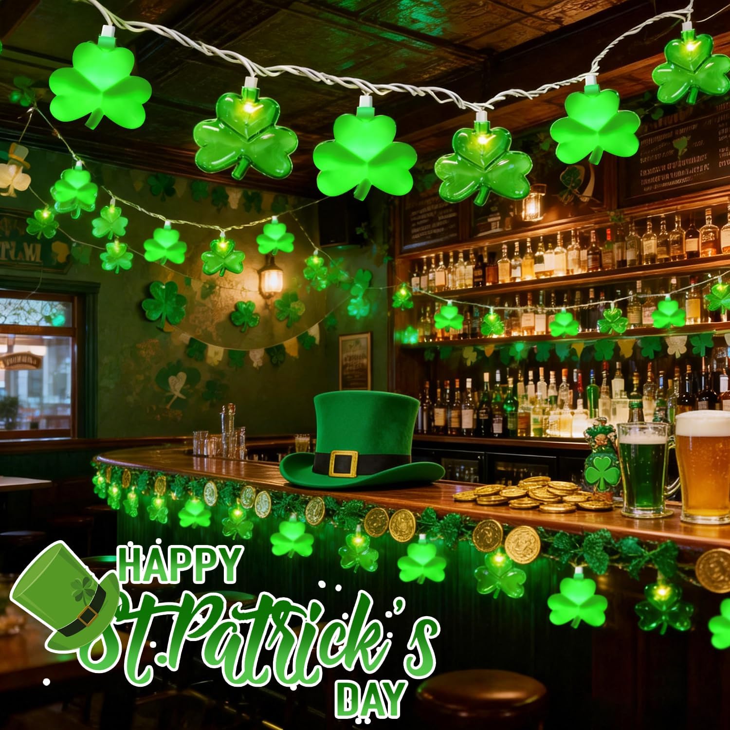8.5Ft LED St Patricks Day Lights Shamrock Lights Plug in Lucky Shamrock String Lights Clover String Lights Outdoor Waterproof for St. Patrick's Day Decorations for Bedroom Home Garden Party, 0.48W - Image 5