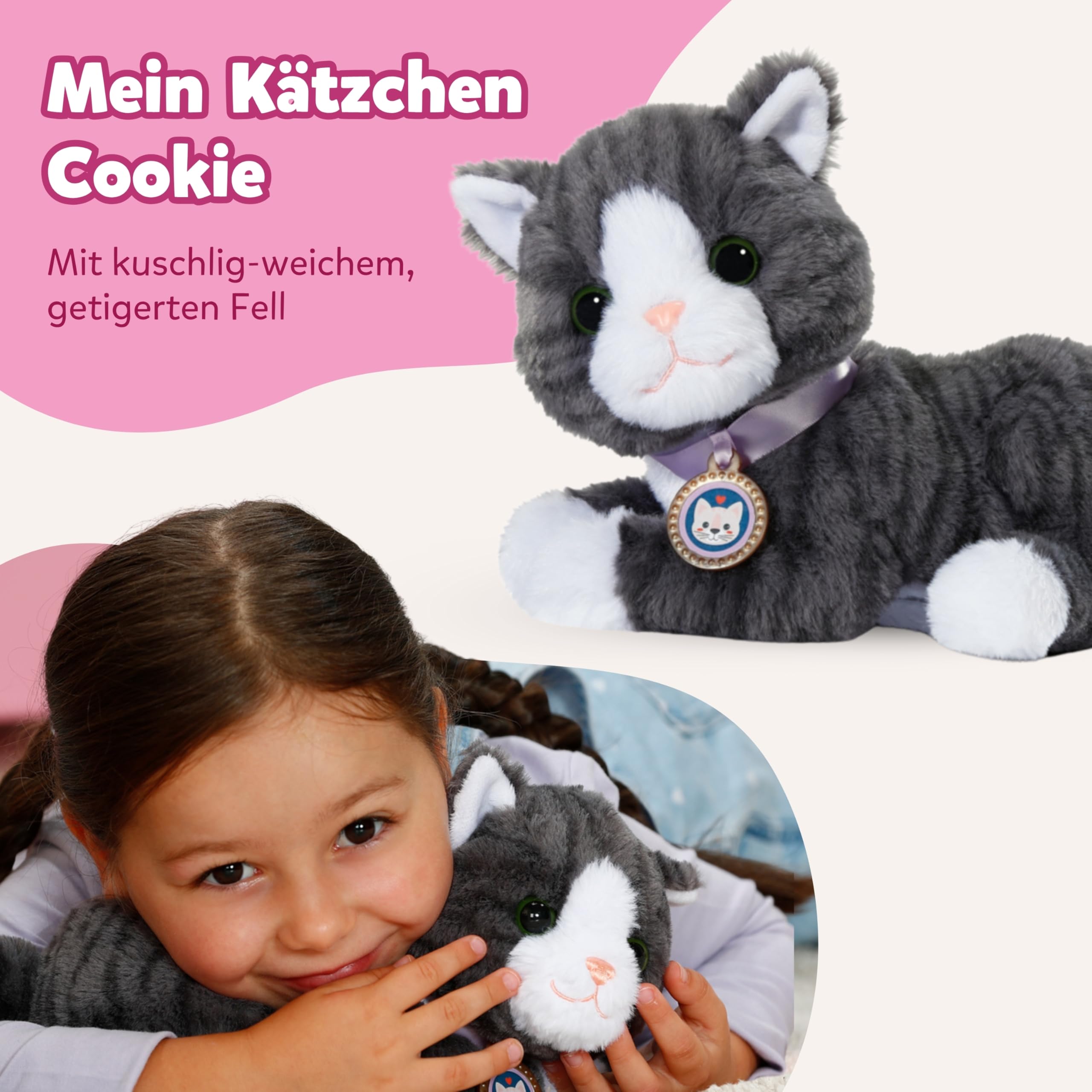 BABY Born Meine Katze Cookie - Kuscheltier mit Sound & Vibration - Inkl. Katzenkörbchen - Funktioniert mit Batterien - Geeignet für Kinder ab 1 Jahr