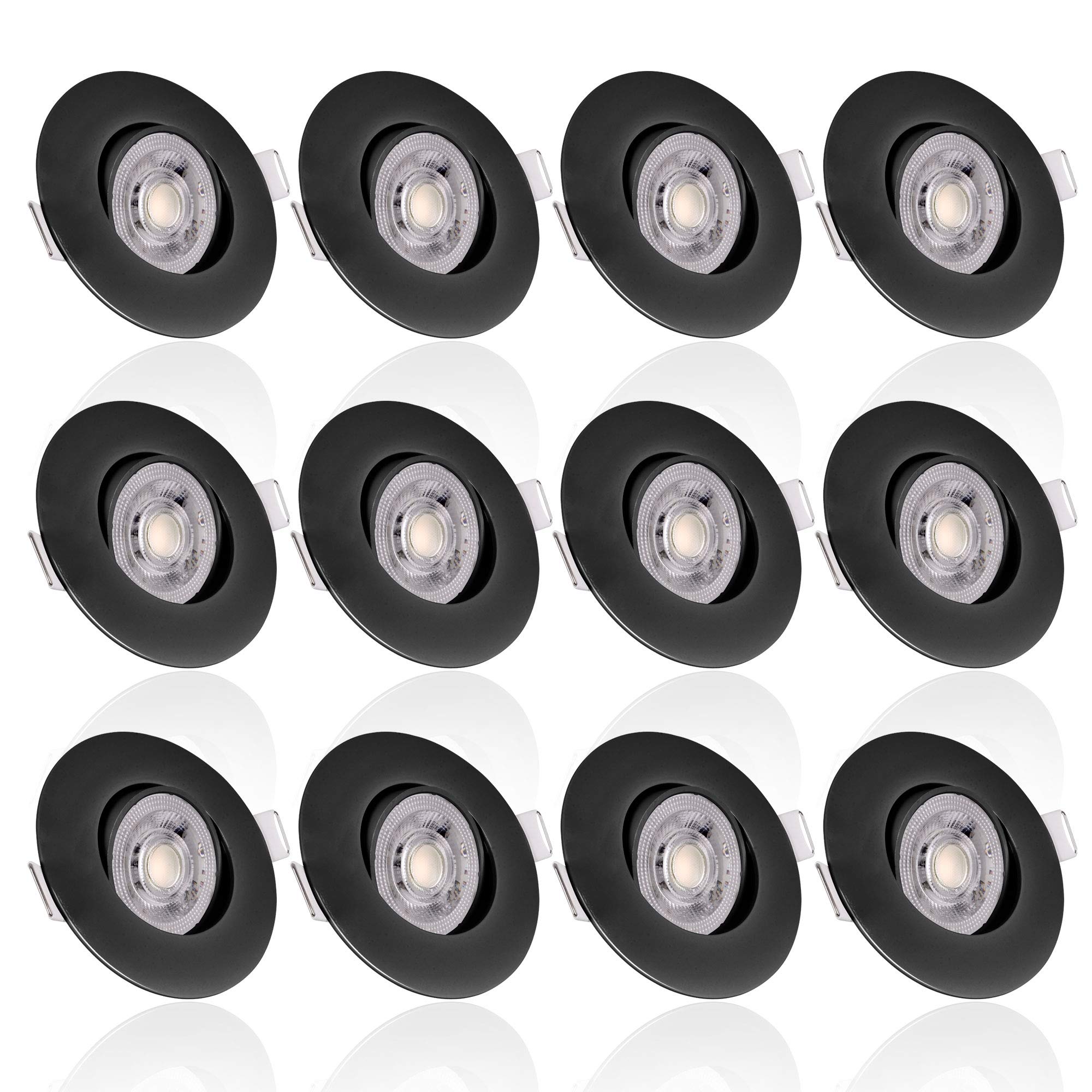 max K O M F O R T 12x LED Einbaustrahler LUXi Spot – Ultra Flach – 5W – 3-Step Dimmbar – 230V – Schwenkbare Einbauleuchten – Deckenspots Einbauspot Schwarz – Rund