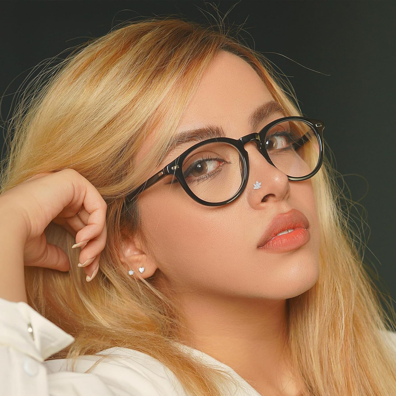 ONESING 12-20Pcs 20G Nose Rings L Shaped Stainless Steel Nose Stud Set with Flower Butterfly Moon Nose Rings Stud Body Piercing Jewelry for Women Men - Image 6