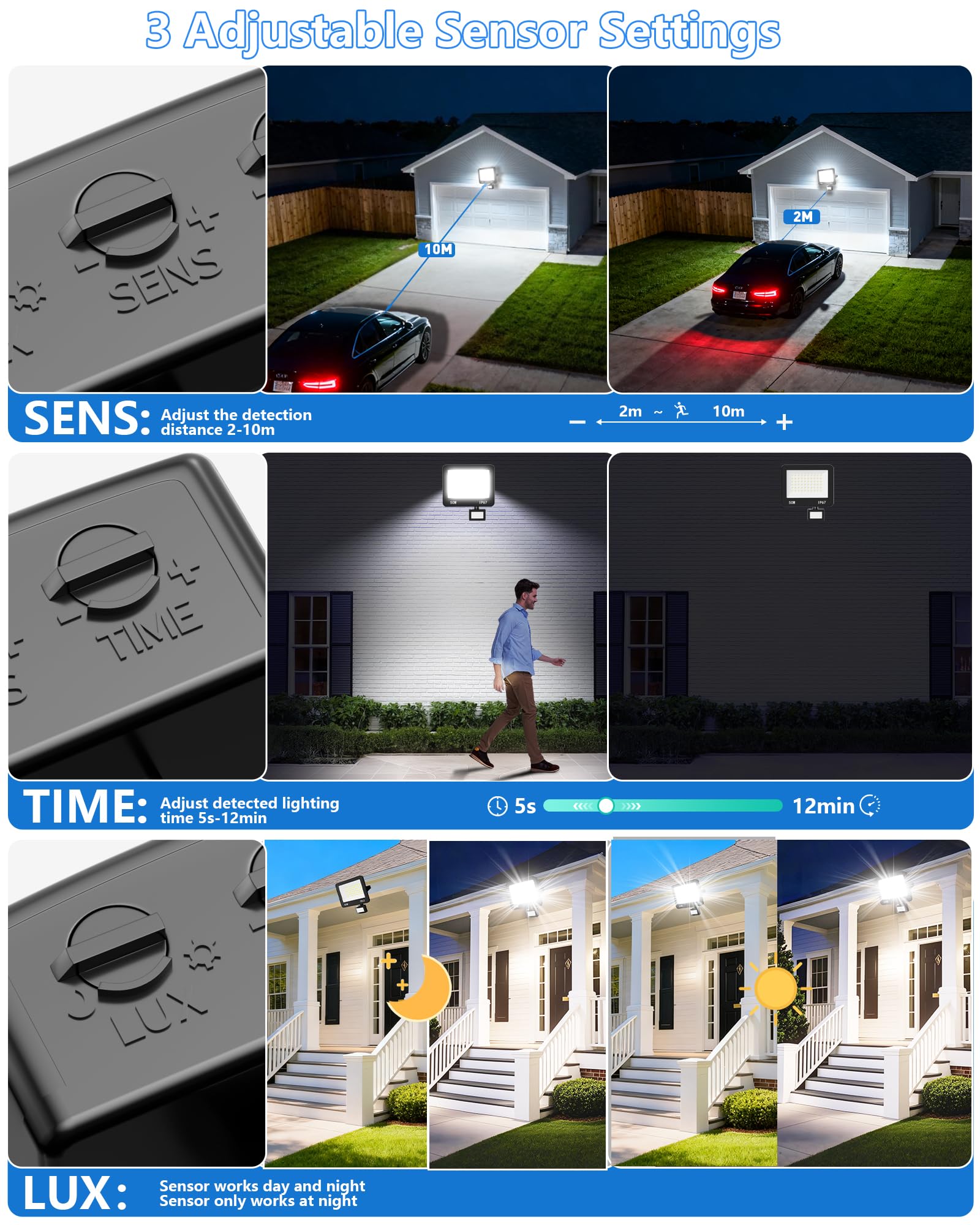 LED Strahler Mit Bewegungsmelder Außen 2 Stücke, 100W 10000LM LED Scheinwerfer 220-240V, 6500K Kaltweiß Aussenstrahler Fluter, IP67 Wasserdicht Außenlampe für Garage Einfahrt Garten Hof