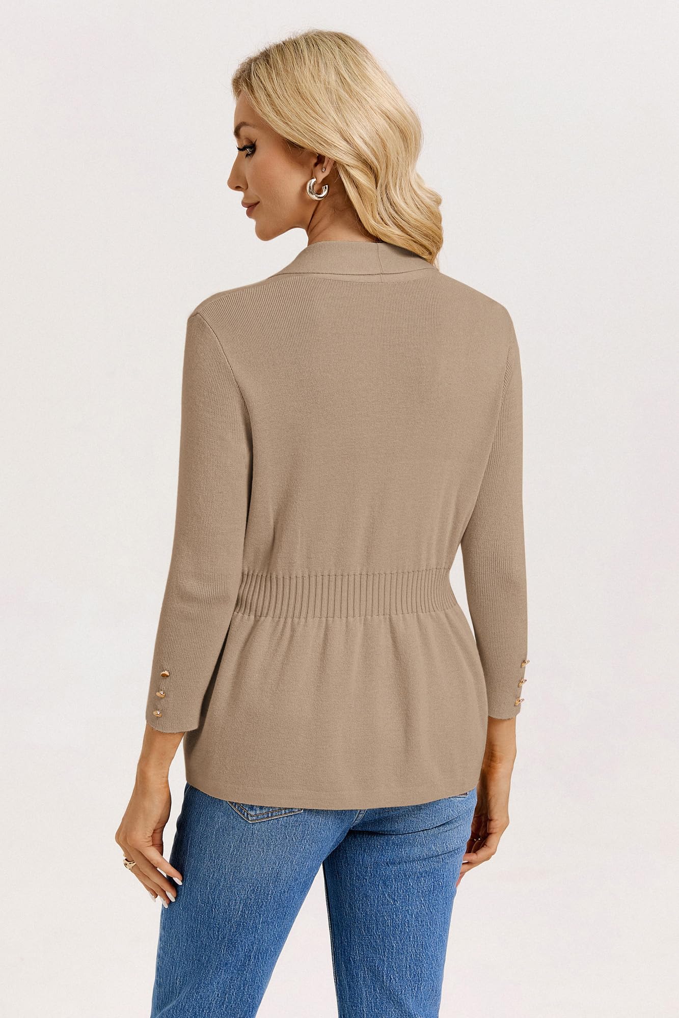GRACE KARIN Mujer Casual Chaqueta de Punto 3/4 Manga Delantera Abierta Verano Ligero Top