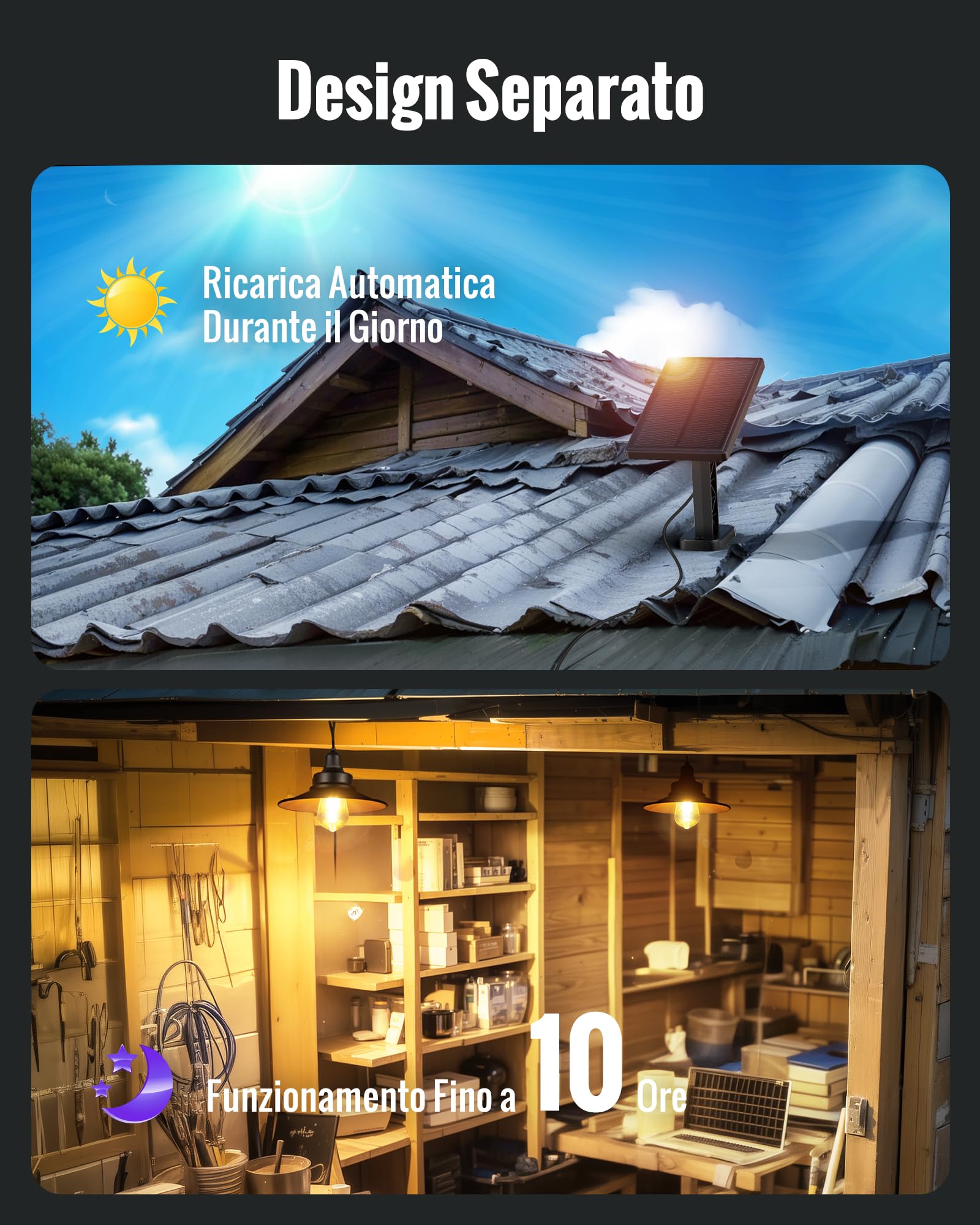 Lampada Solare Universale per Interni ed Esterni, Semplice Interruttore a Catenella, Lampadario Solare Impermeabile IP65, Adatta per Balcone, Gazebo, Garage - 2 Pezzi
