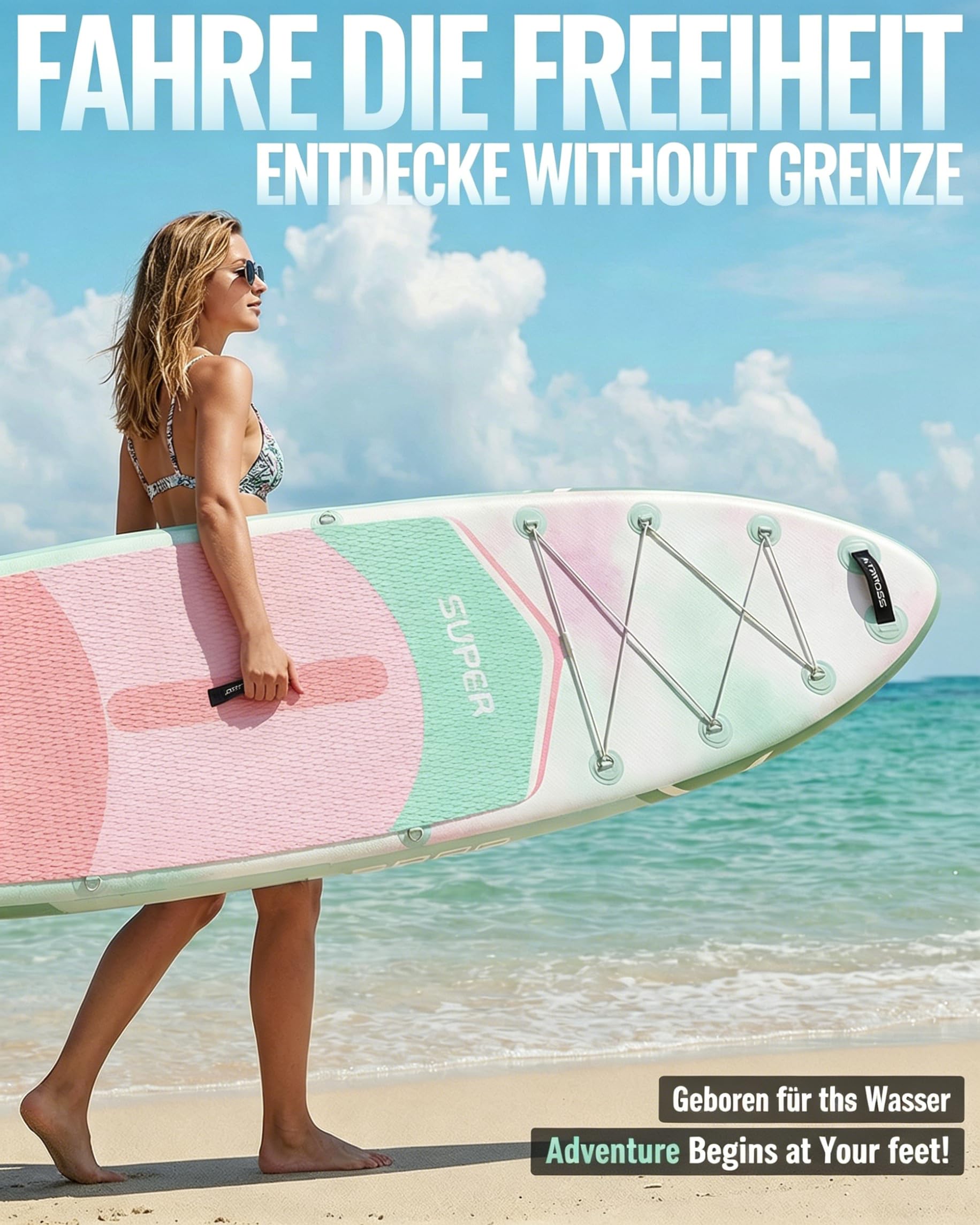 Stand Up Paddling Board,320cm Stand Up | Paddle mit Reichhaltigem Zubehör, SUP Board 200kg Tragkraft mit Eva-Rutschfestem Deck