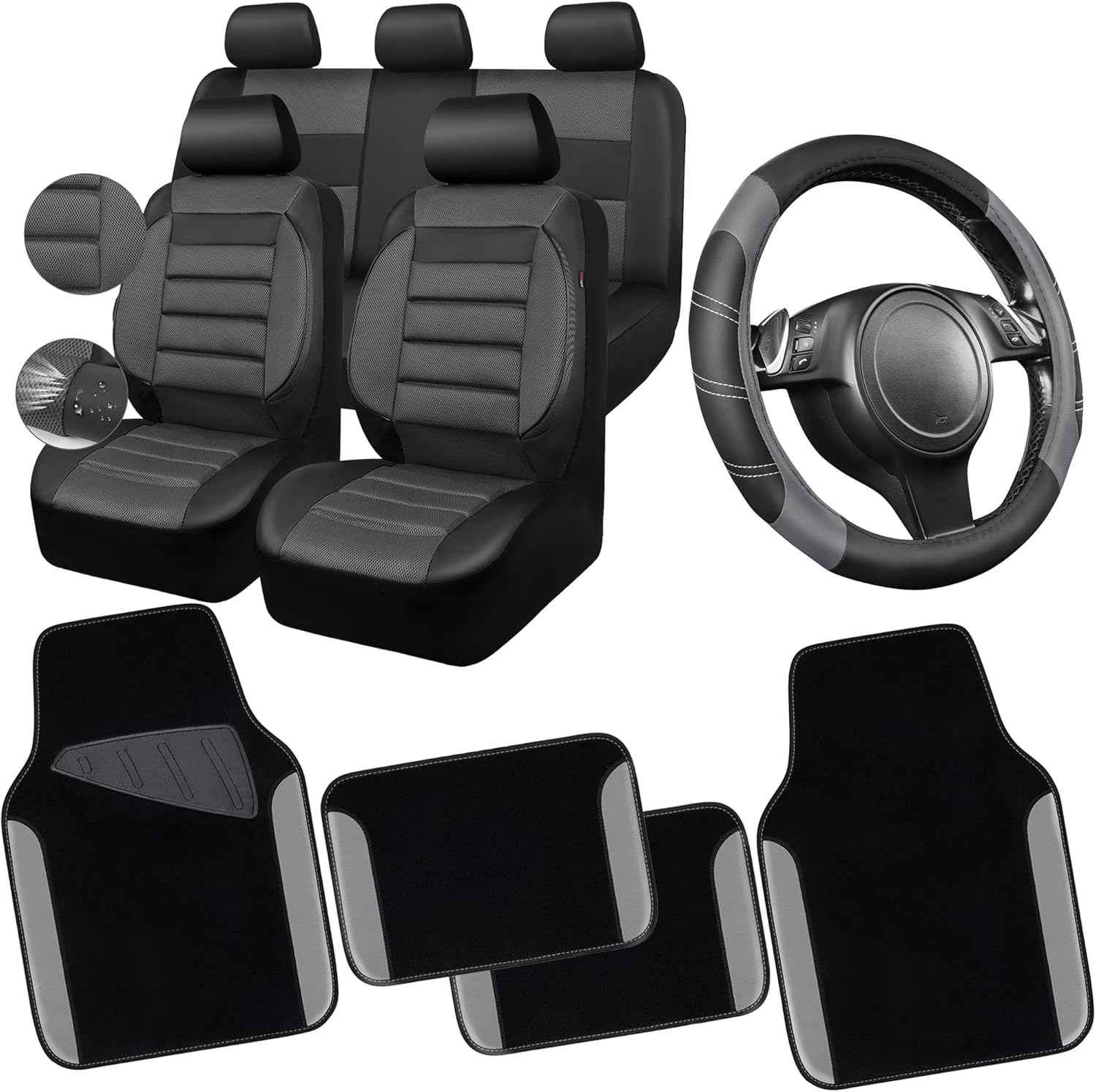 CAR PASS Leather 3D Foam Back Support Car Seat Covers Full