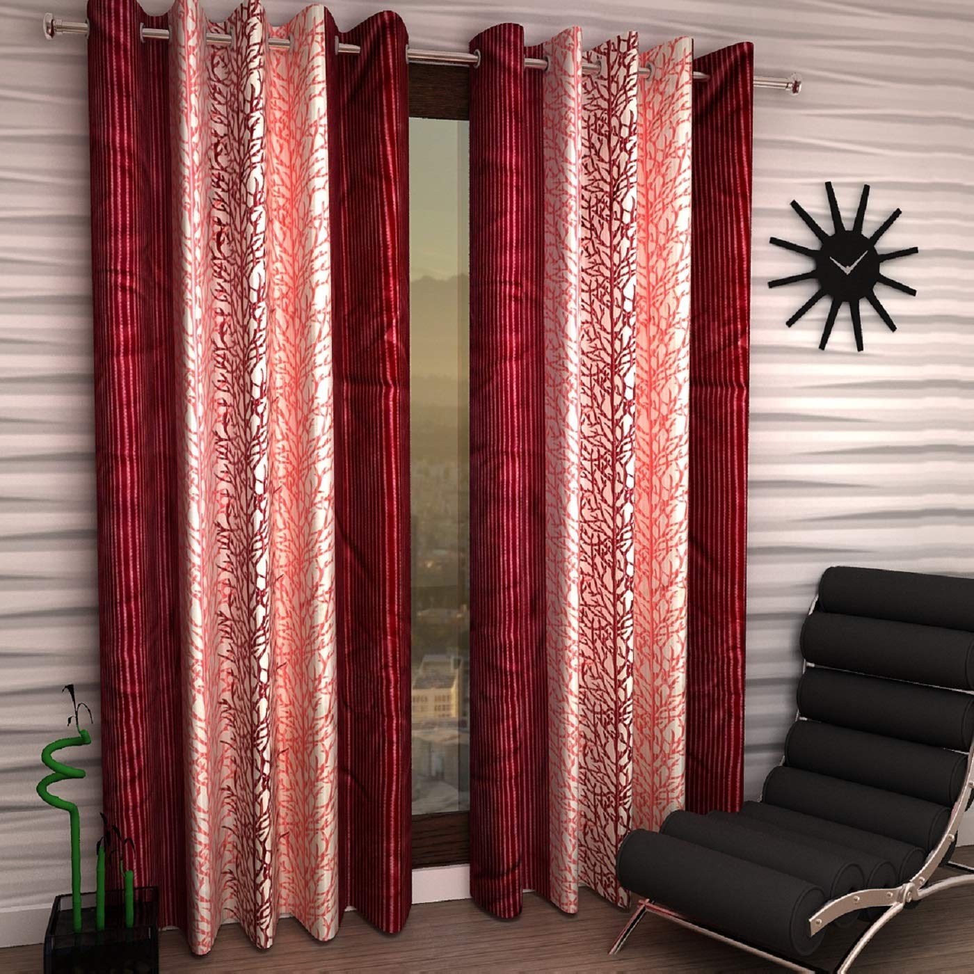 Eyelet Polyester Curtains|Bedroom & Living Room Curtains|Curtains for Long Doors-9 Feet, Maroon (Set of 2) (B08SCPSMD3) Amazon Price History, Amazon Price Tracker