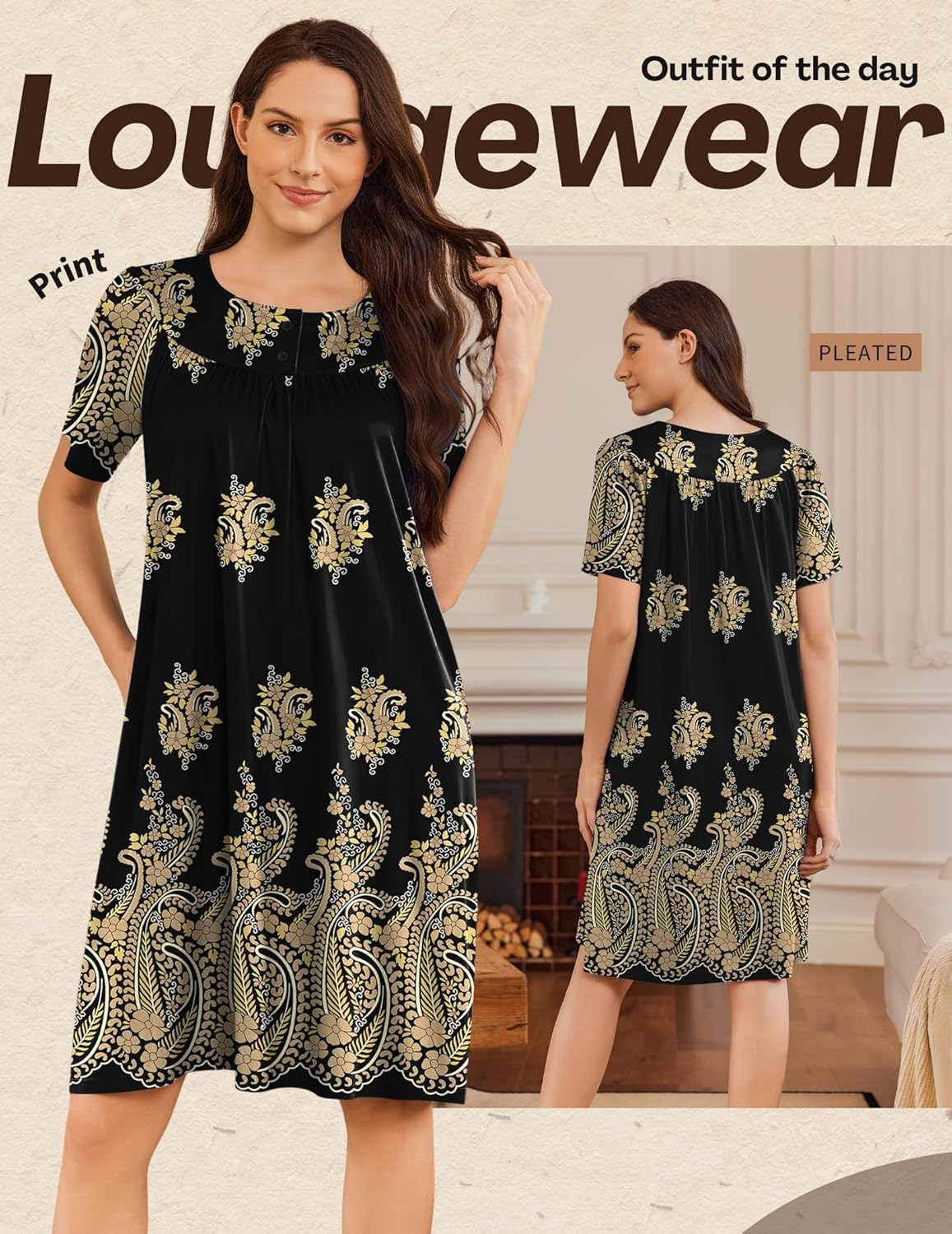 Ekouaer Moo Moos for Women Button House Dresses for Women with Pocket Mumu S-3XL - Image 3