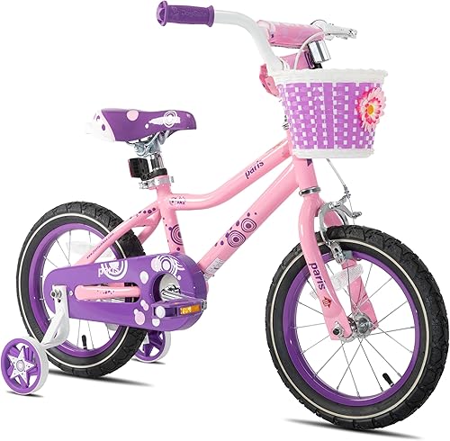 JOYSTAR Paris Kids Bike for Girls 2-9 Years Old, 12 14 16 18 Inch Kids Bike with Training Wheels, Basket and Handbrake, Kids' Bicycle