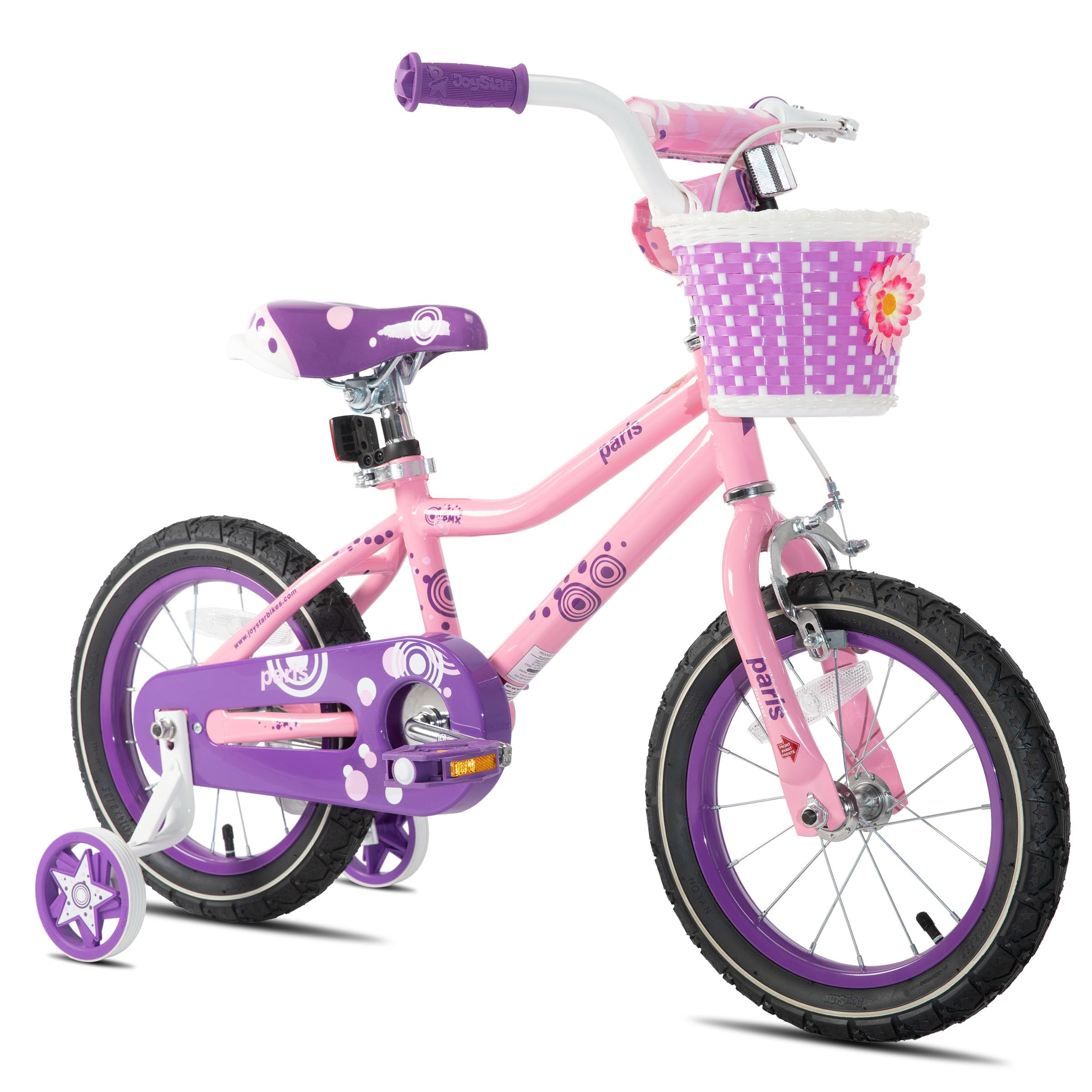 Sponsored Ad - JOYSTAR Paris Girls Bike for Ages 3-8 Years Old, 14 16 18 Inch Kids Bike with Training Wheels, Basket and Handbrake, Multiple Colors