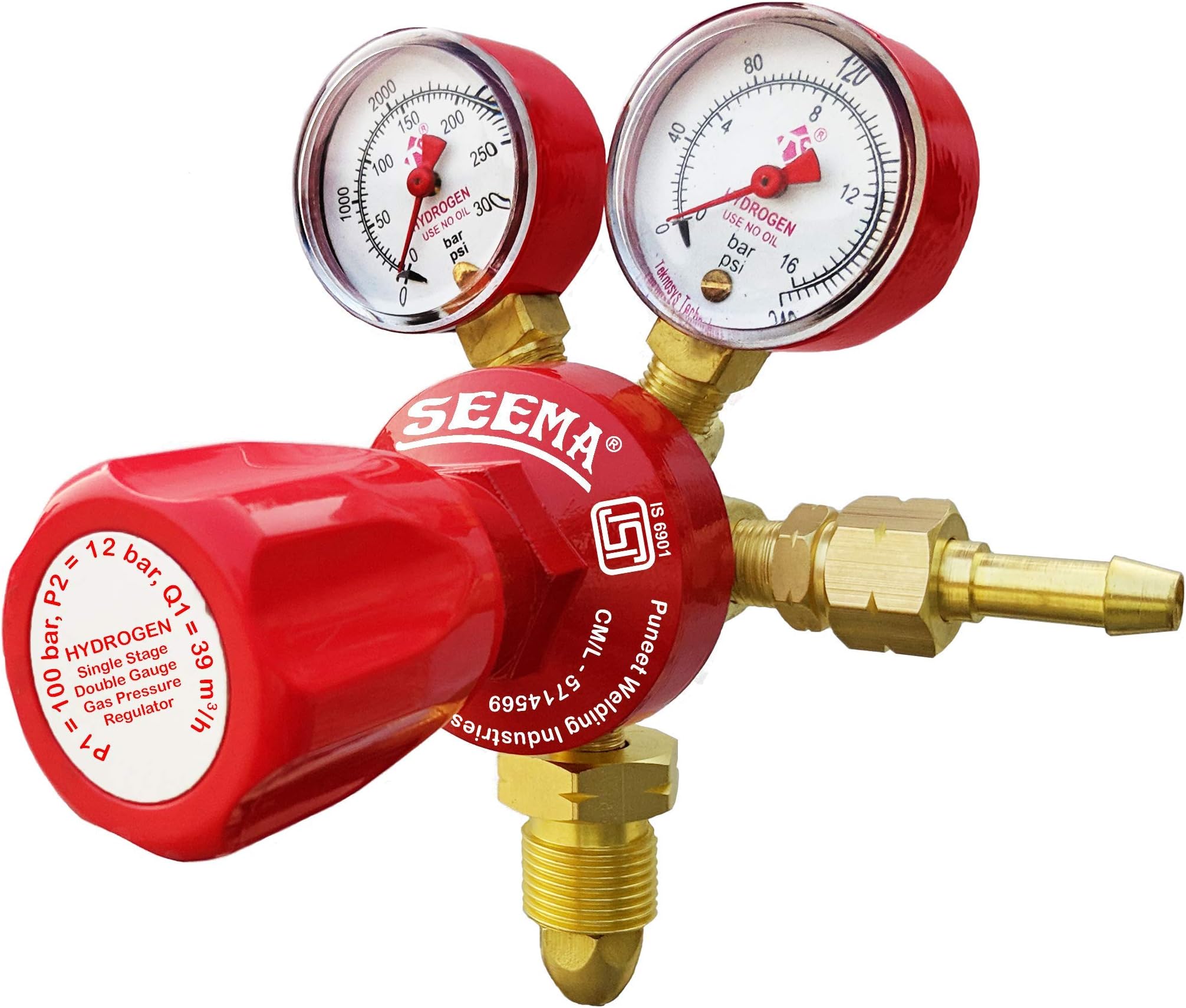 SEEMA® Single Stage Hydrogen Gas Pressure Regulator (ISI Certified)