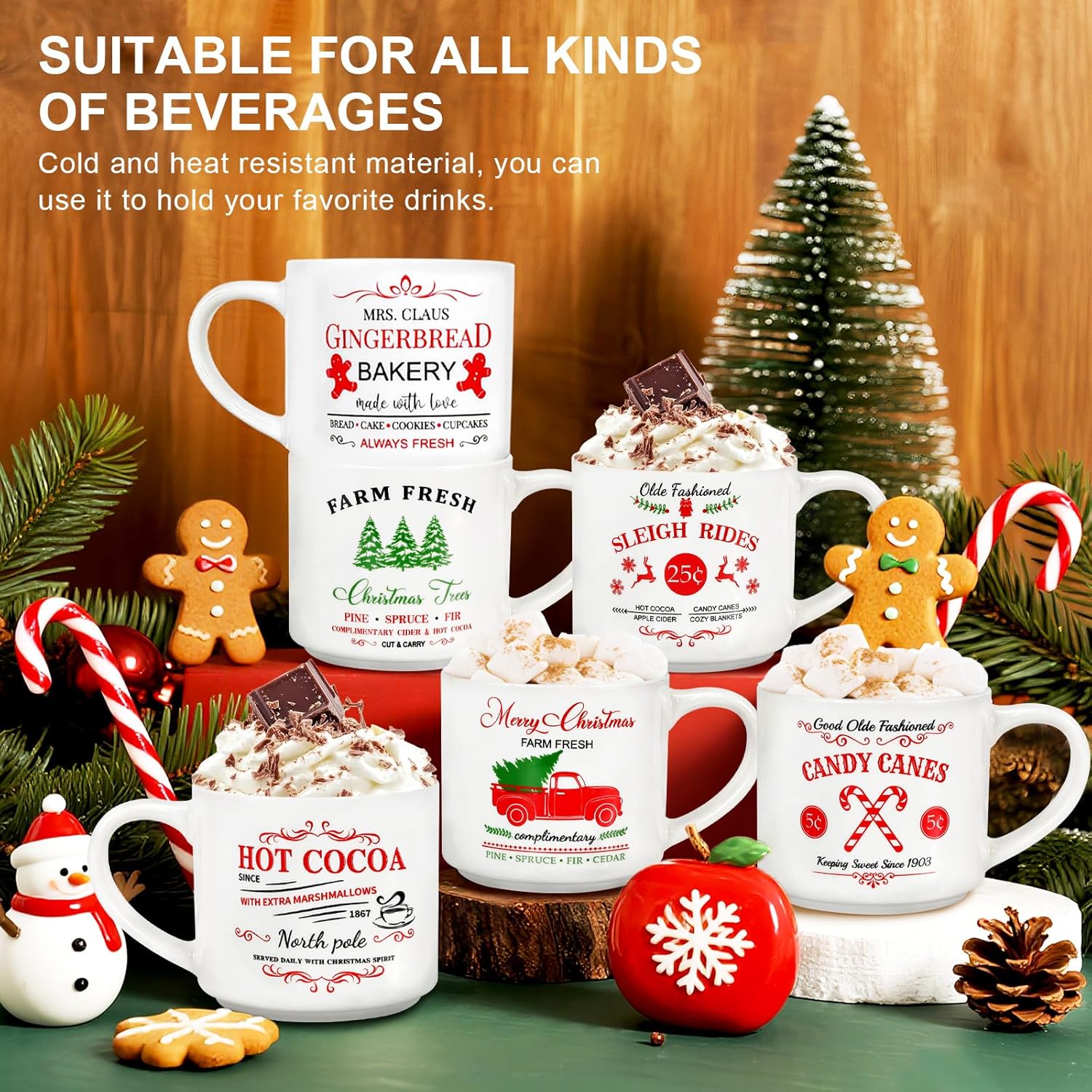 QIKSION 16oz Christmas Coffee Mugs, Large Hot Chocolate Mugs Set of 6, Holiday Cocoa Ceramic Mug Gift Set for Family, Friends and Colleagues - Image 5