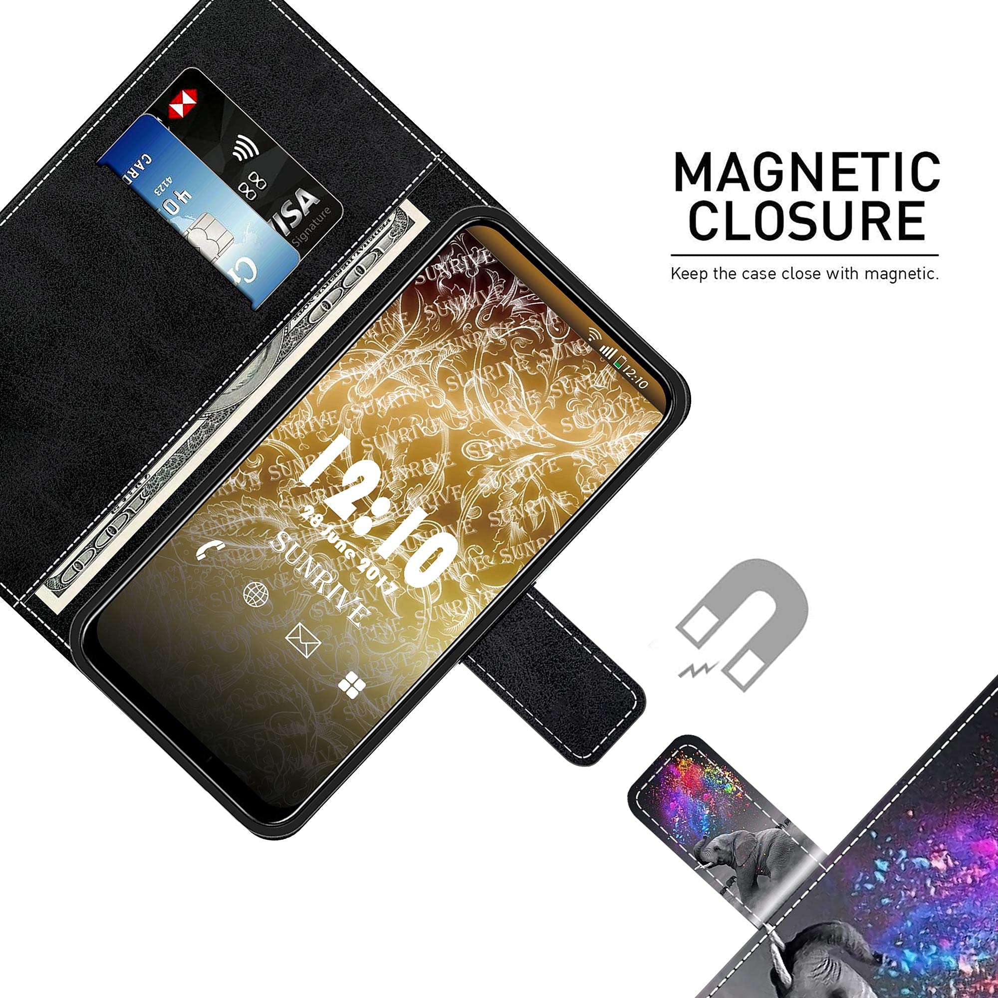 Sunrive Cover compatibile con Realme 8 Pro, Custodia con supporto di stand e in Pelle artificiale per carte di credito Portafoglio Flip Chiusura Magnetica bumper(Q Cane 2