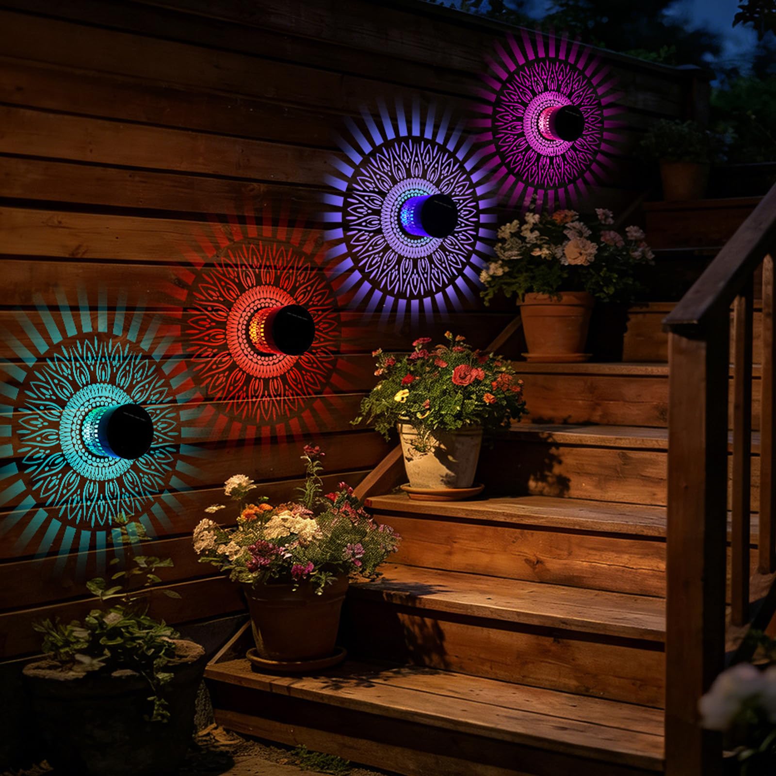 Solar Mandala Wandleuchte,2 Stück Solarlampen für Außen Garten,Decorative Solar Mandala Lights,Solars-Mandalas-Lichter,Mandalas Solars Lights,für Gartenpfosten,Terrasse,Hinterhof,Dekoration