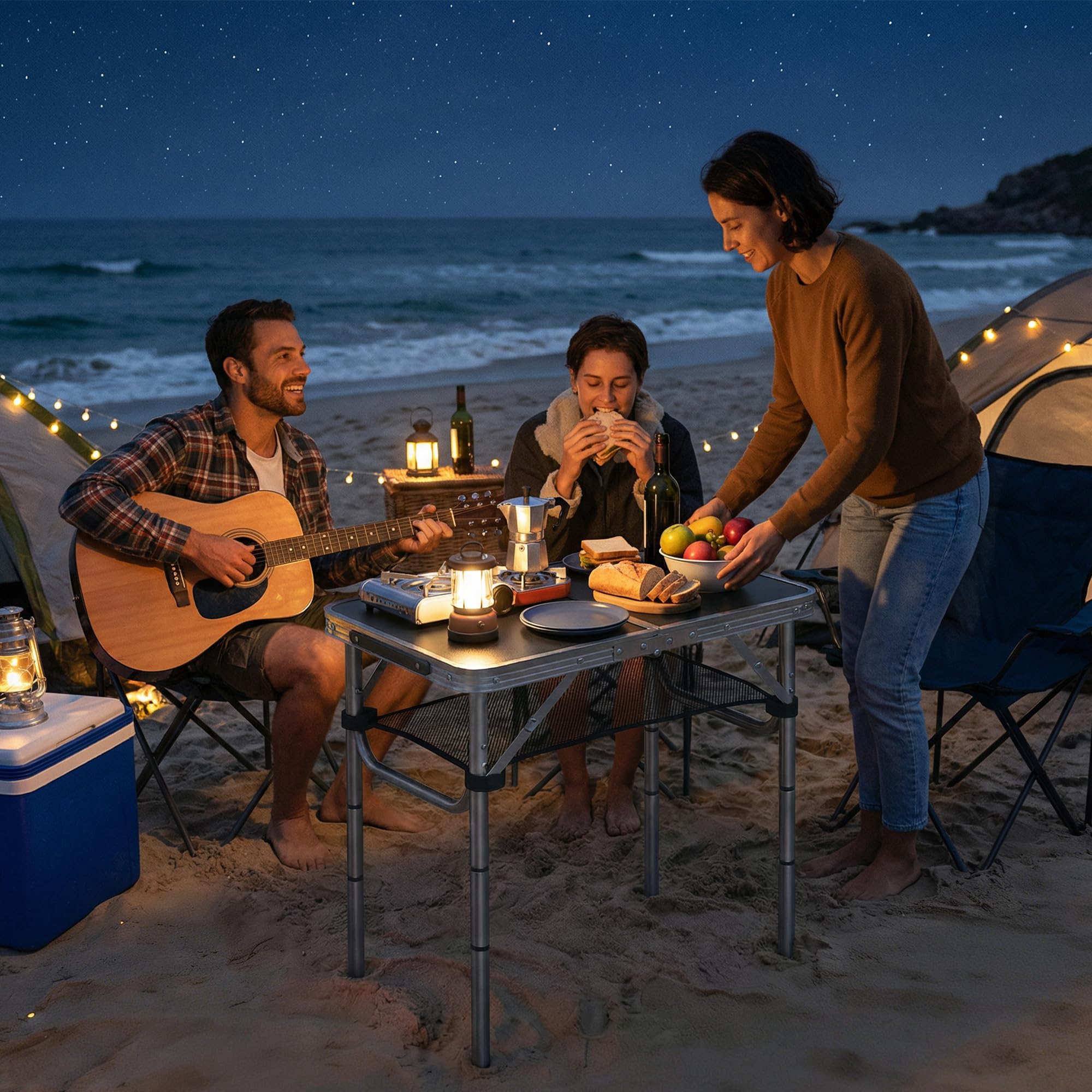 Outsunny Table Pliante en Aluminium, Table de Camping Pliante rectangulaire 60 x 40 x 60 cm, avec poignée, 4 hauteurs réglables, Rangement en Filet, pour intérieur/extérieur, pour terrasse, Blanc