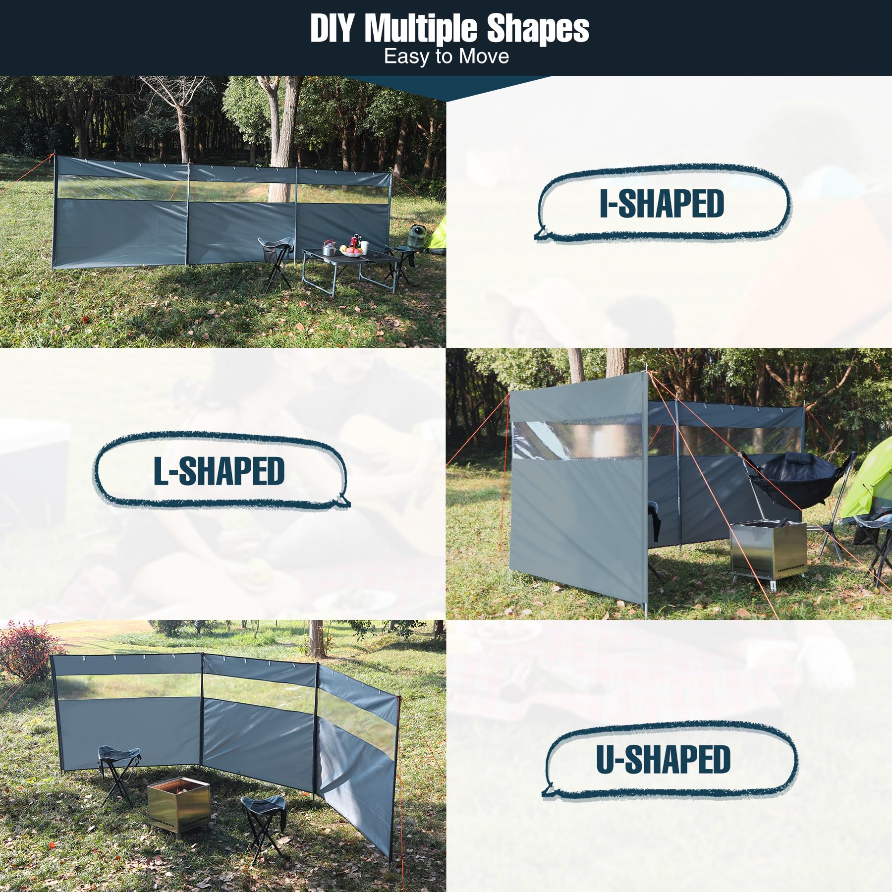 REDCAMP Windschutz für Camping, Heavy Duty Camping Sichtschutz Outdoor Caravan Privacy Shield mit Top Fenster, für Garten Barbecue Picknick Lagerfeuer Holzkohlegrills, Grau