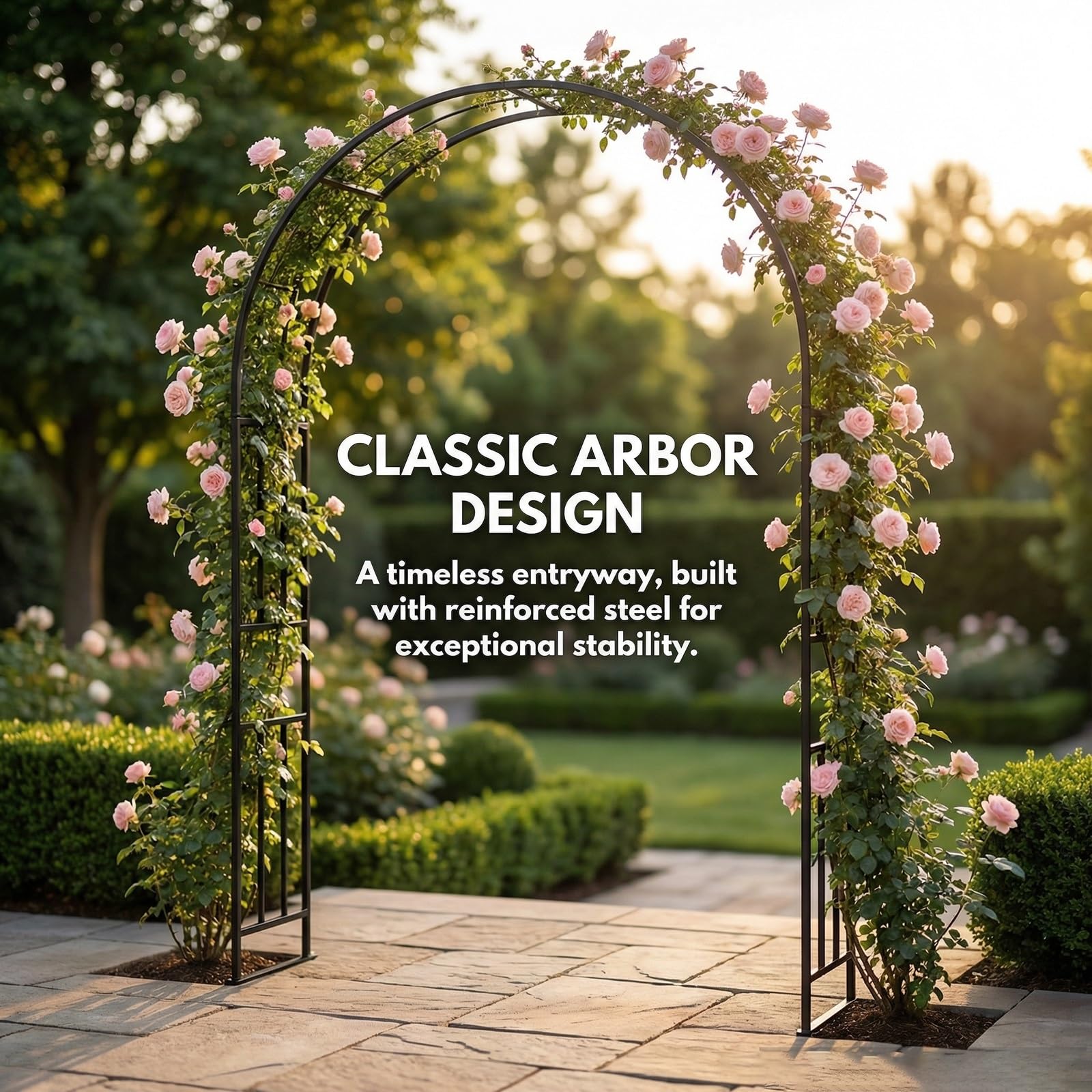 Telaio per arco nuziale in metallo resistente con basi per piante rampicanti da giardino all'aperto, decorazione per cerimonie, pergolato in acciaio resistente alla ruggine