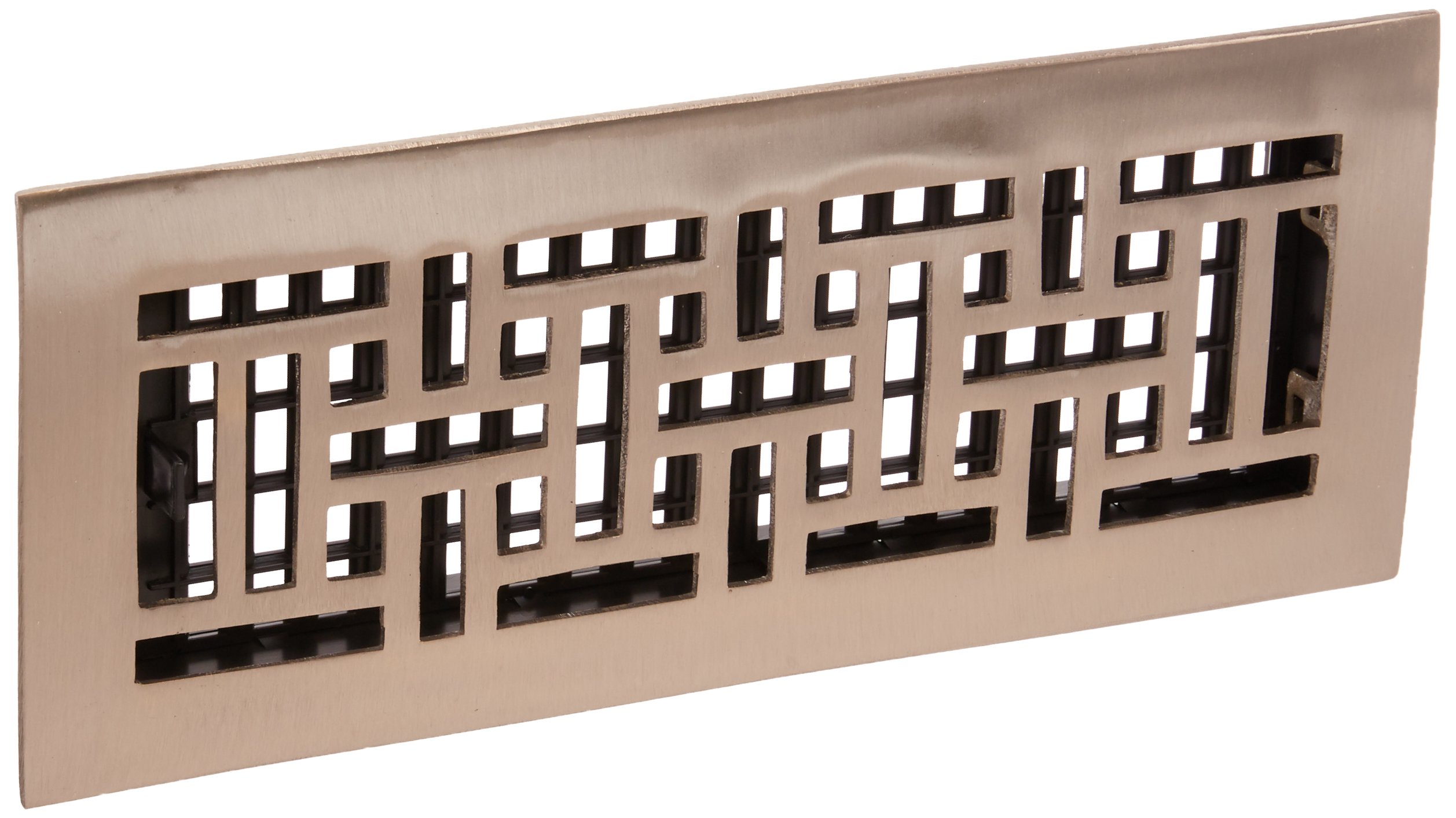 Decor Grates AJ412-NKL 4-Inch by 12-Inch Oriental Floor Register, Solid Brass, Brushed Nickel Finish