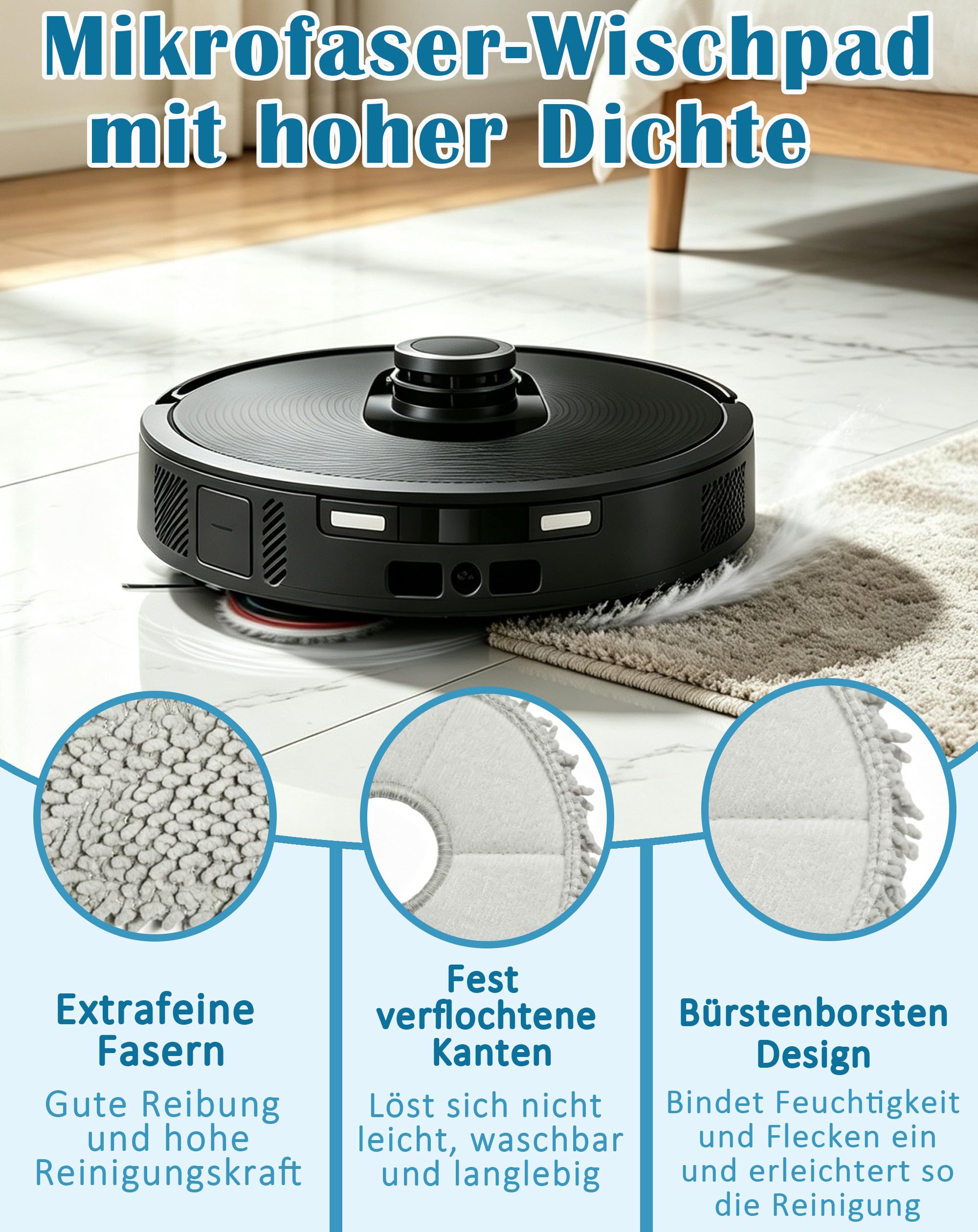 BHZRMP3 - Juego de 6 almohadillas de repuesto con función rotativa compatibles con aspiradoras Bosch BCRDW3B y BCRDW3BX Spotless Max/Cam, limpieza en húmedo eficiente para todo tipo de suelos duros