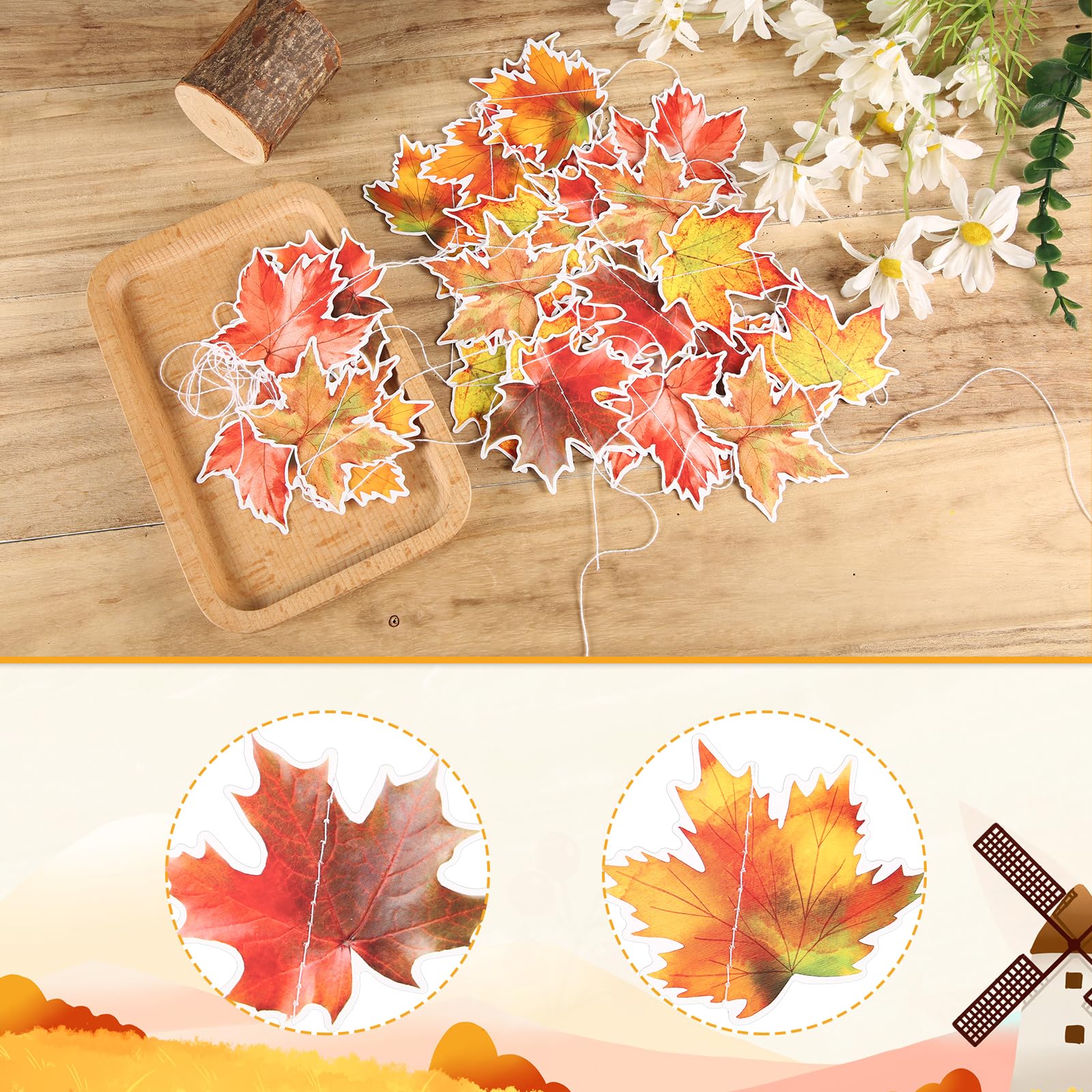 8 Guirlandes Feuilles D'érable Automne – 1,5 M Chacune, Papier, Couleurs Chaudes | Décoration Intérieur/extérieur, Thanksgiving, Halloween
