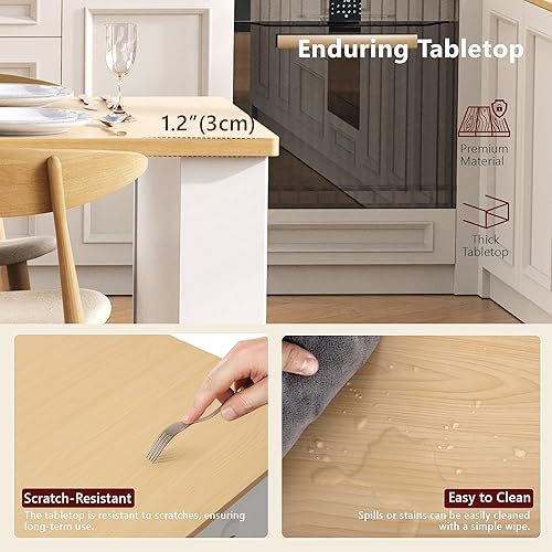 Miniatura 5 de Merax Isla de cocina acanalada de 82.6 pulgadas con mesa de comedor extensible para 4-6, mesa de isla para cocina con toma de corriente, mesa de