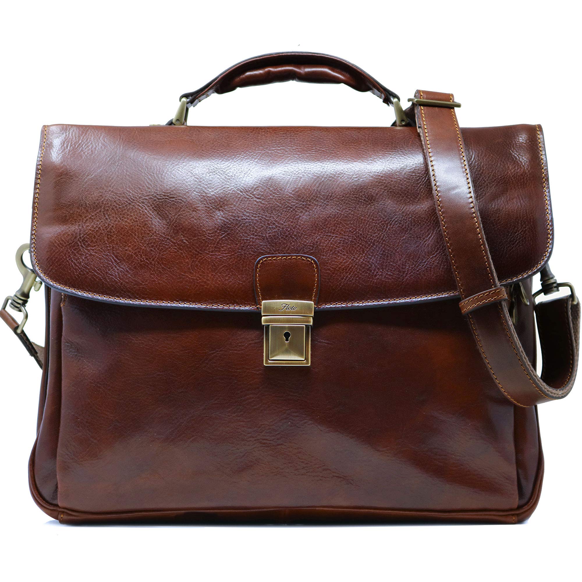 Firenze Laptop Leather Briefcase in Vecchio Brown