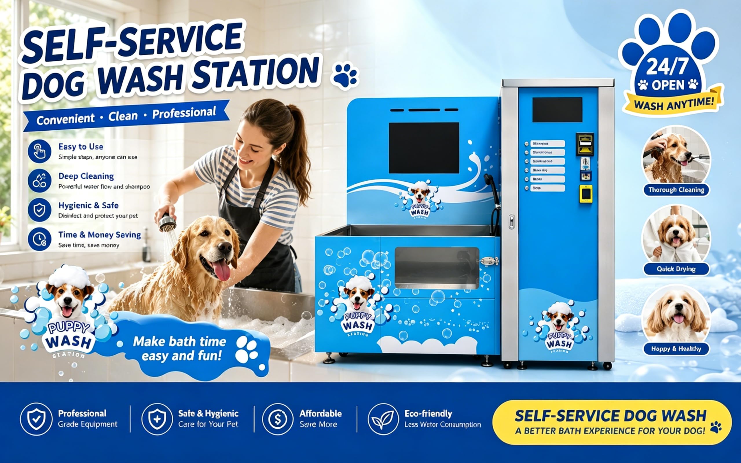 Stazione automatica automatica commerciale per lavaggio del cane con shampoo condizionatore integrato per risciacquo, attrezzatura professionale per la toelettatura degli animali domestici per negozi