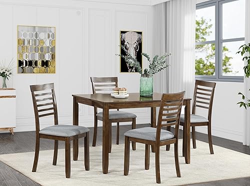 Miniatura 9 de KEIKI Juego de mesa de comedor de 5 piezas de alto mostrador con mesa cuadrada y 4 sillas tapizadas con respaldo en forma de X, para 4 personas,