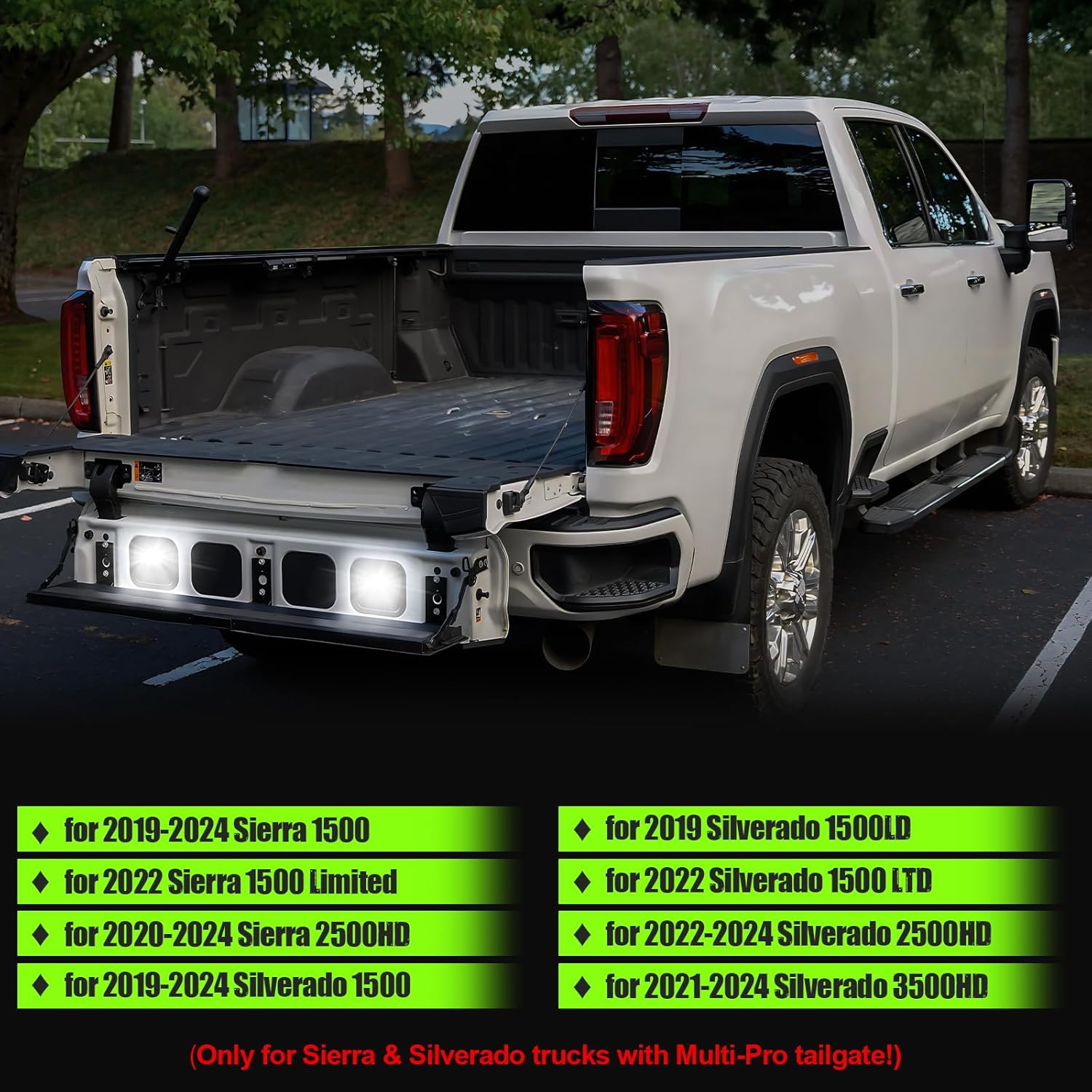 LED Tailgate Step Light with Wiring Harness Compatible with Sierra/Silverado 1500 2019-2025 Sierra 2500 3500 HD 2020-2025 Silverado 2500 3500 HD 2021-2025 Truck Bed Multi-Pro Lamp 2-Pack