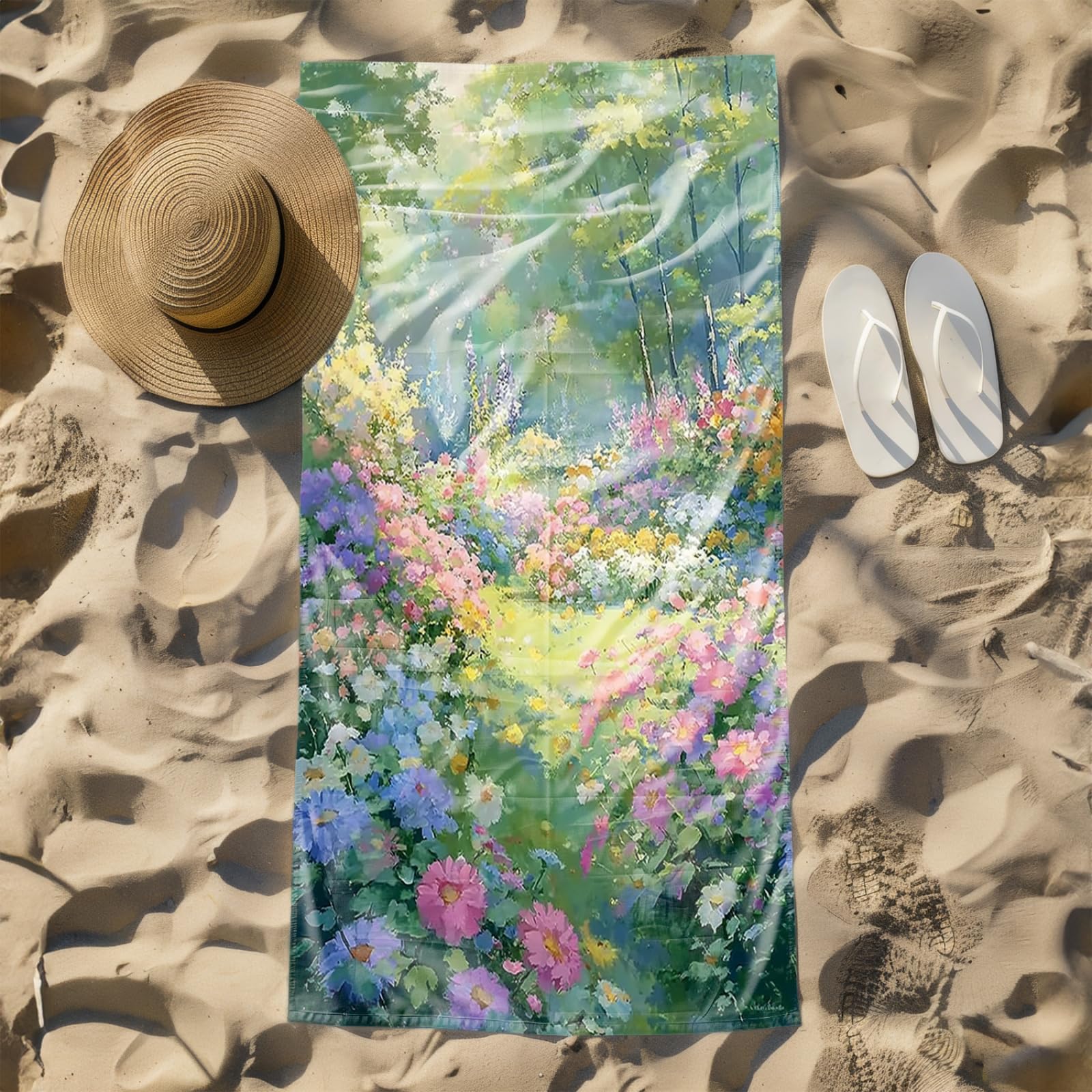 Telo Mare Microfibra 210x230 Fiore Blu Rosa Telo Spiaggia Grande Antisabbia,XXL Asciugamano Mare, Asciugatura Rapida, Stuoia Spiaggia Leggero E Portatile