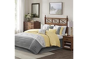 Madison Park Serene Grey And Yellow Comforter Set Floral Embroidered
