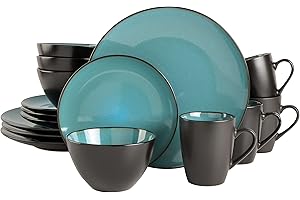 Gibson 16-Piece Soho Lounge Round Reactive Glaze Stoneware Kitchen Dinnerware Set, Teal