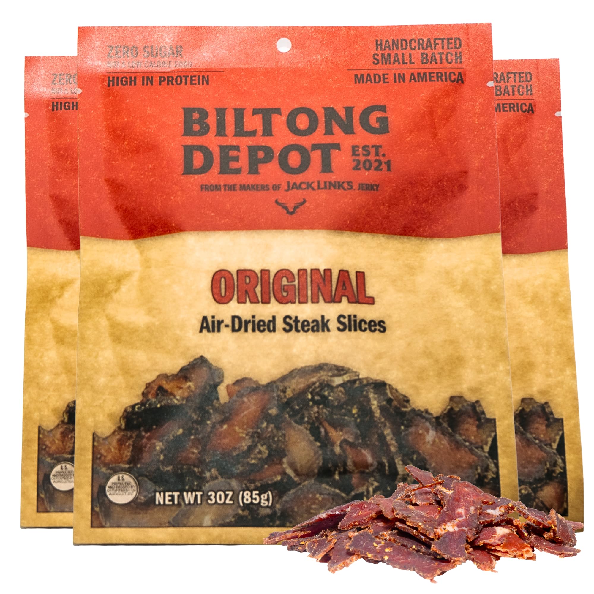 Biltong Depot Original Lean Biltong Slices Bundle - 3oz (3 Pack) | Air-Dried Beef Jerky Snack | High Protein | Zero Sugar | Keto & Paleo Friendly | Gluten Free | No Artificial Preservatives | No MSG