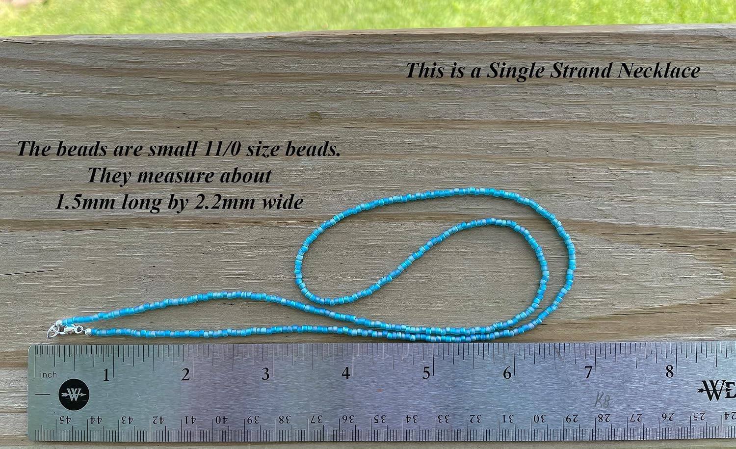 Handmade Matte Transparent Turquoise Seed Bead Necklace, Thin 1.5mm Single Strand