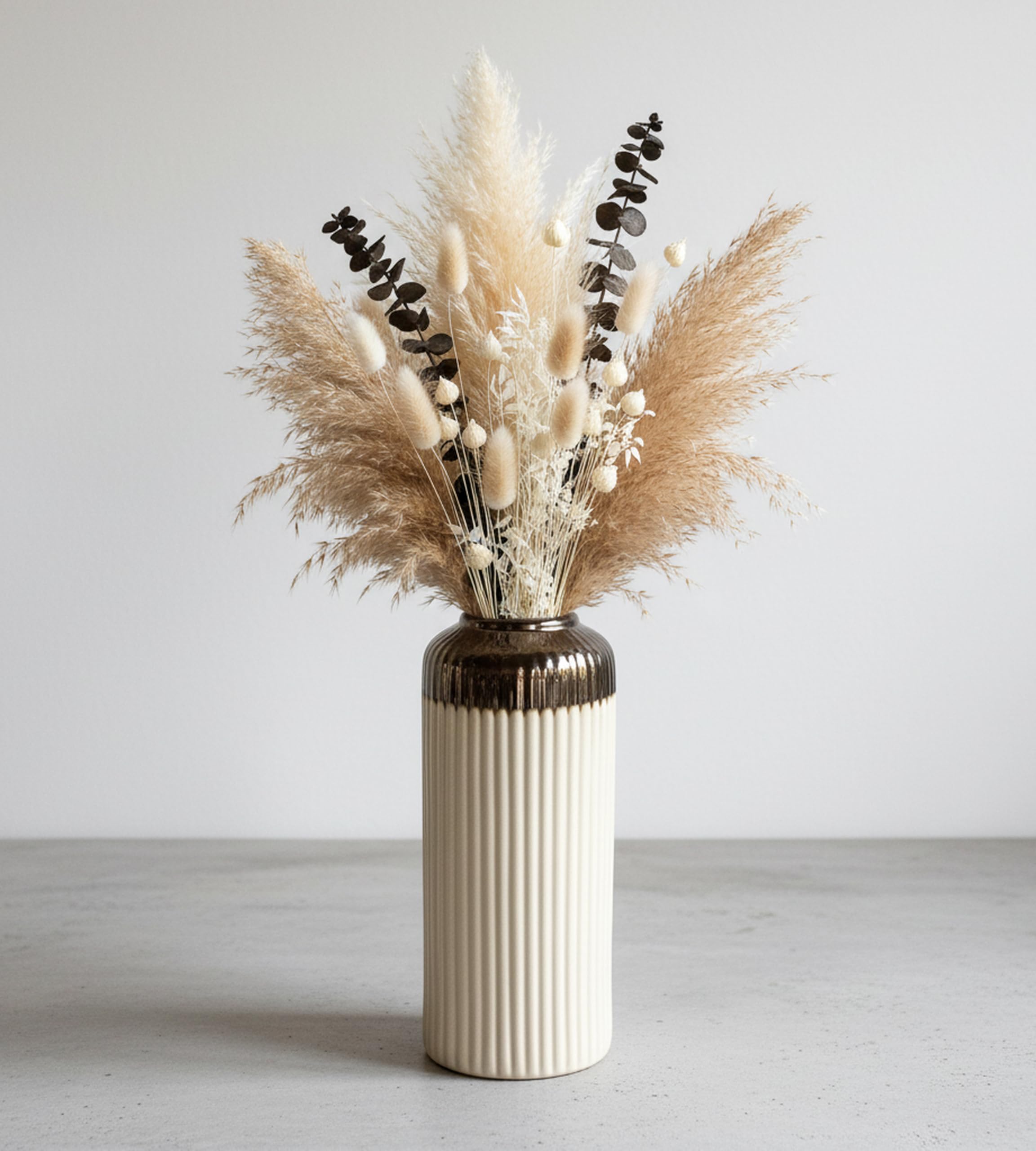 UrbanRoots Ribbed Ceramic Accent Flower Vase (10.5 inch) (Ivory)-image-20