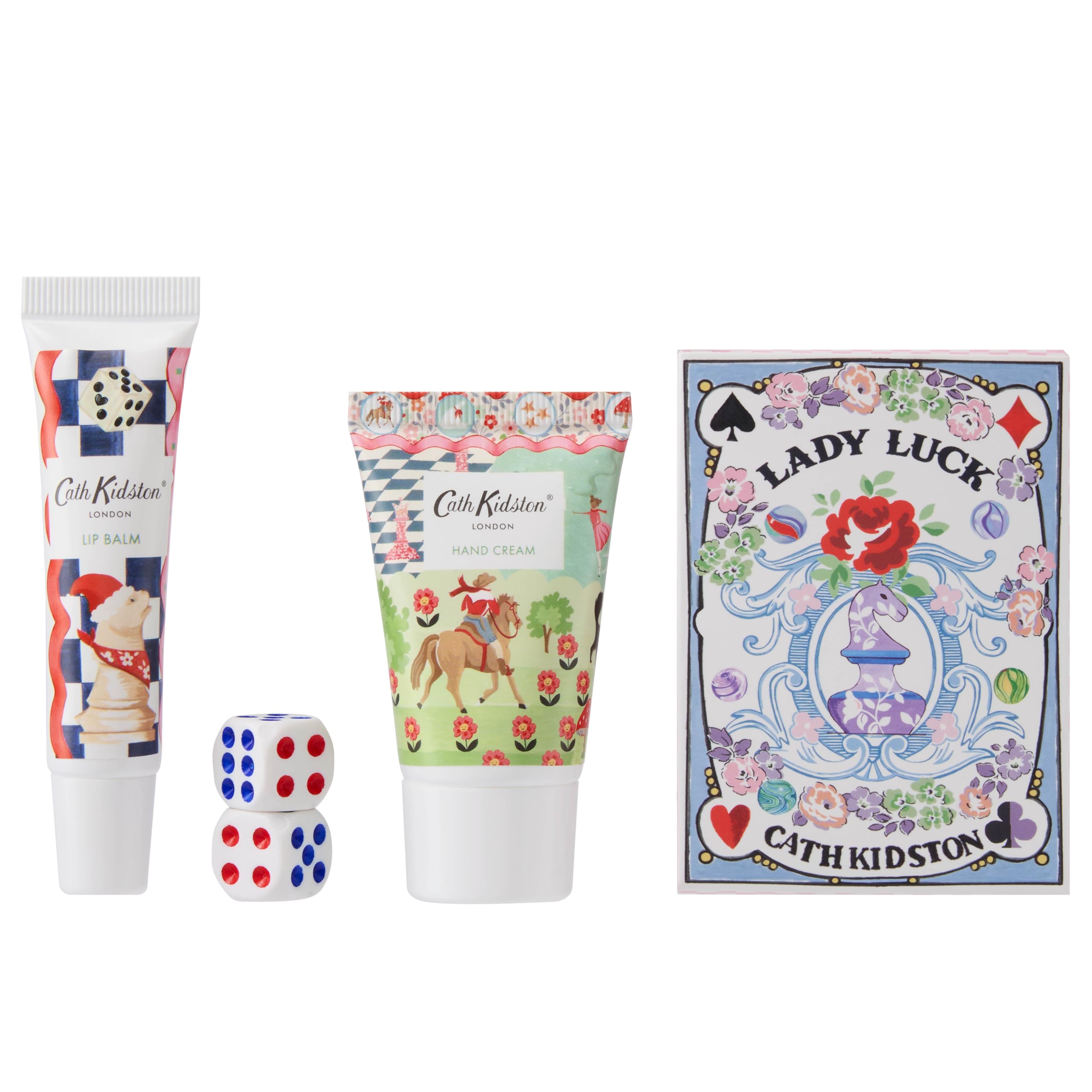 Cath Kidston Hand Cream 30ml, Lip Balm 10ml, Playing Cards, 2 Dice In A Reusable Tin, Mandarin and Peony Scent, Eggnog - Image 4