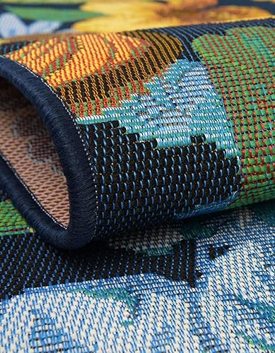 Miniatura 5 de Unique Loom - Alfombra Outdoor Botanical Collection, Calypso (3 pies 3 pulgadas x 5 pies 3 pulgadas, rectangular, multicolor y azul claro)