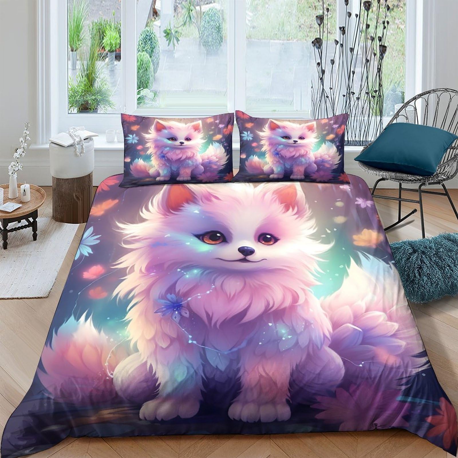 Housse de couette papillon 140x200 microfibre avec taies parure de lit nature 3 pièces pour adulte