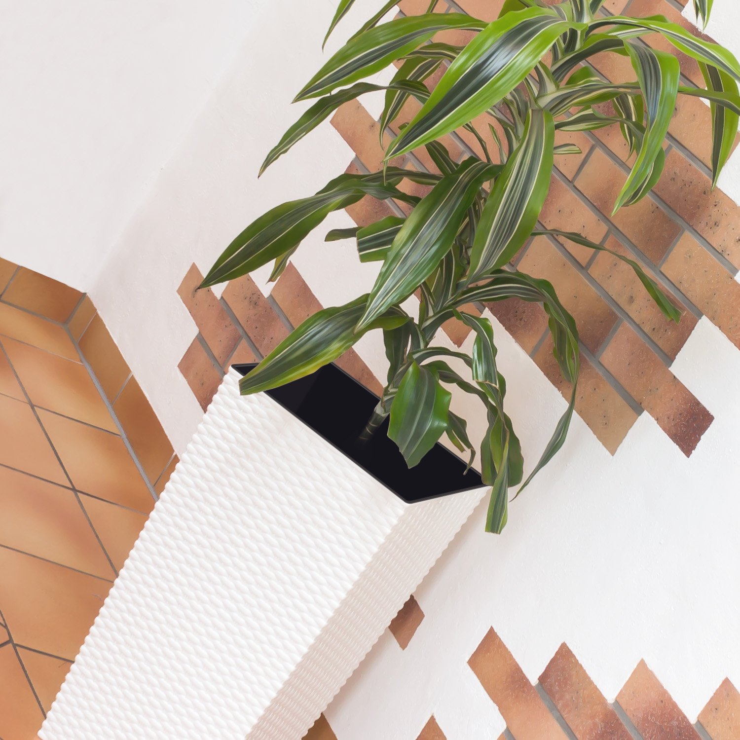 Carre Rato Square pot de fleur 49 L en plastique, rotin osier style, en blanc