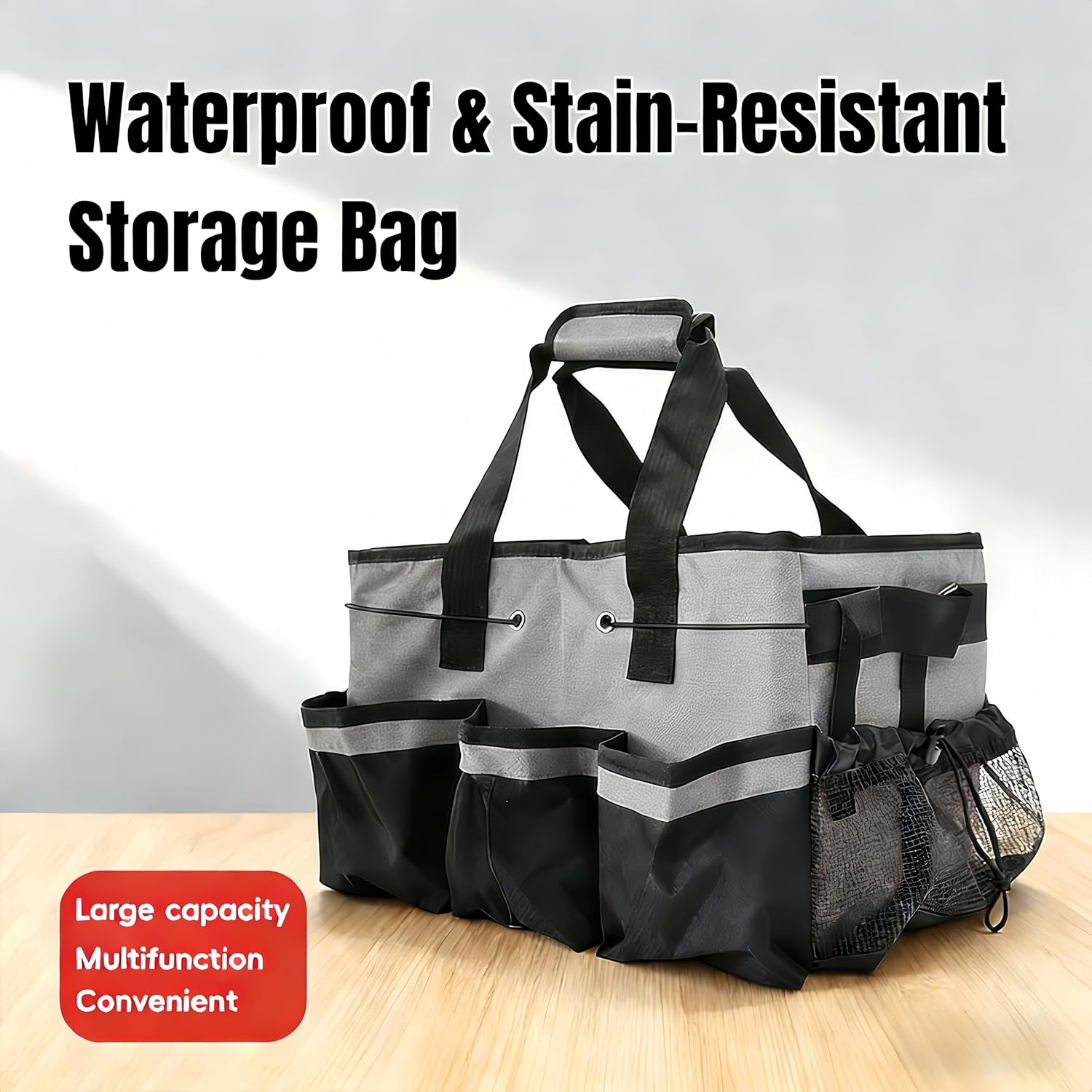 Multi - Purpose Cleaning Tool Organizer Tote Bag, Large Capacity with Adjustable Compartments, Portable Hand Strap & Adjustable Shoulder Strap for Cleaning, Gardening, Car Organization (Gray)