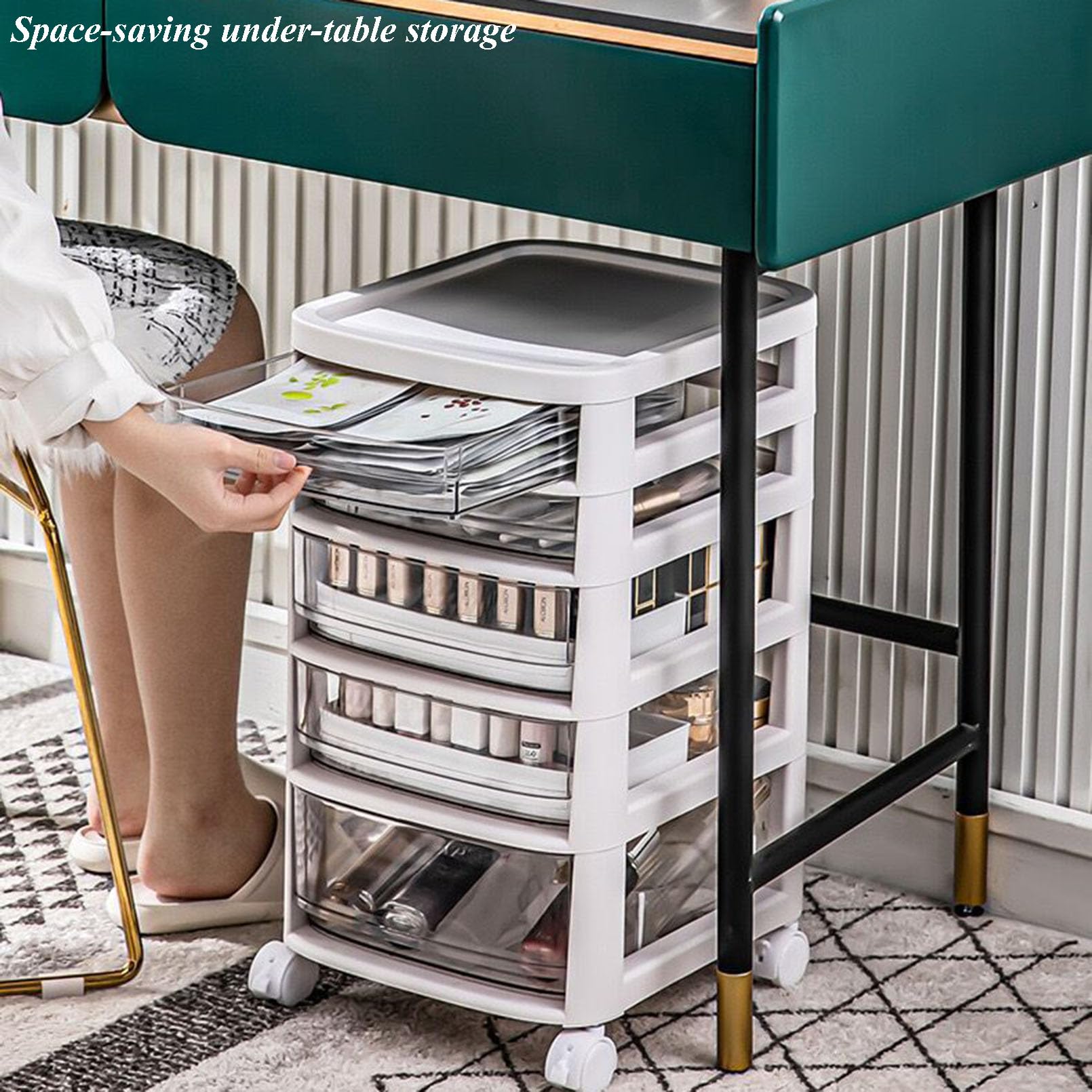 Mehrschichtige Kosmetik mit Schubladen und Rollen, freistehend, hoher Aufbewahrungsschrank für Badezimmer, Wohnzimmer, Schlafzimmer, Make-up und Zubehör