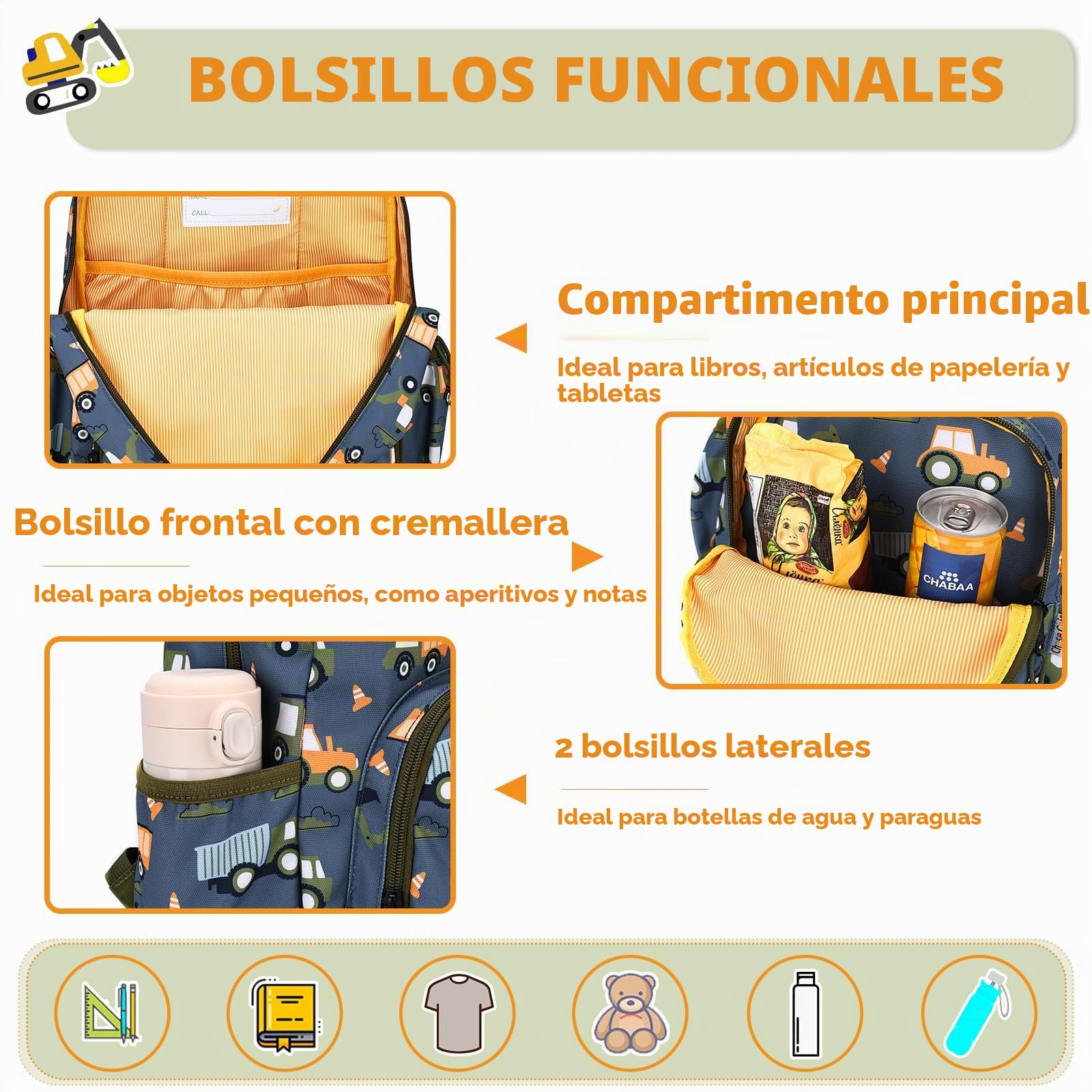 Chase Chic Mochila Infantil Resistente al Agua con Correa de Pecho - Mochila Escolar Ligera para Niños 3‑6 Años, Espalda Acolchada y Bolsillos Laterales, Varios Estilos