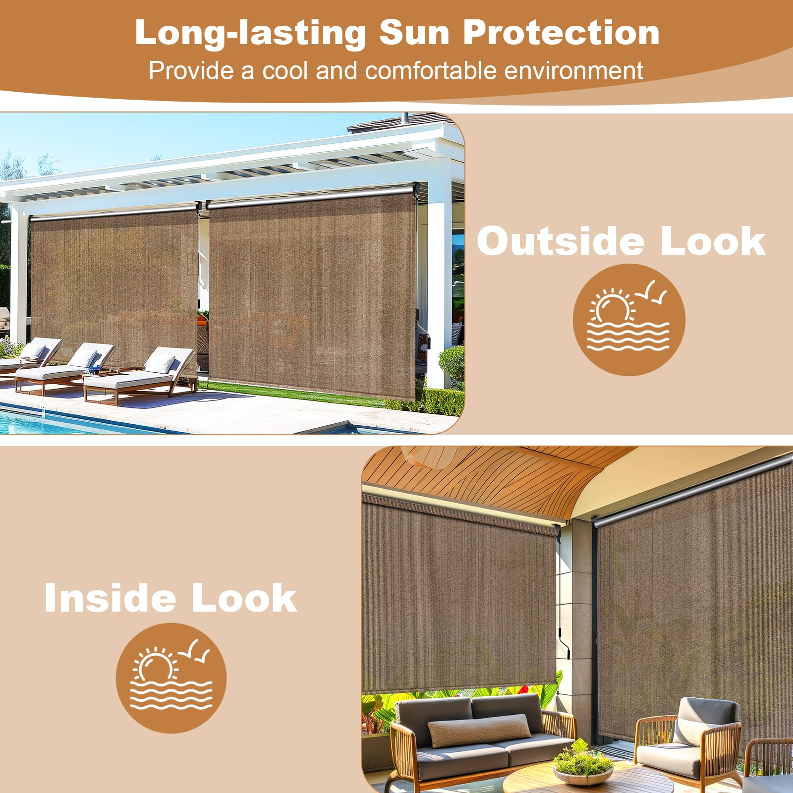 LIFERUN Auvent vertical 120x180 cm,Store Vertical,Toile d'ombrage HDPE pour pergola de terrasse,Auvent de balcon,Tube en aluminium avec commande à manivelle sans fil,pour balcon,Terrasse,Jardin, 1 PCS