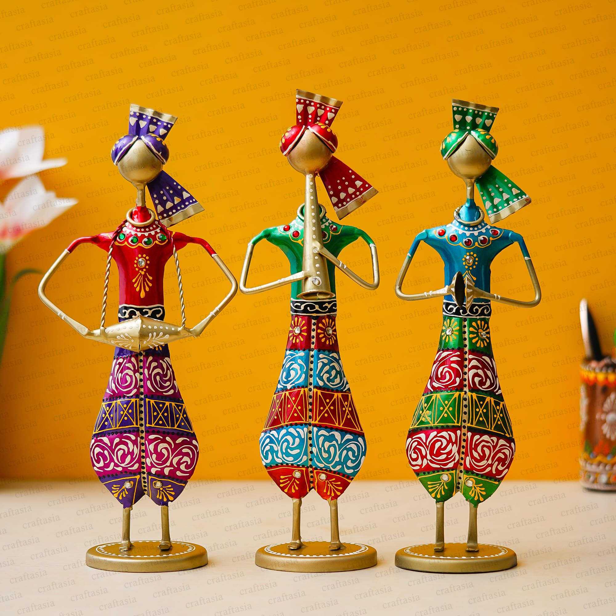 Hand-Painted Indian Musician Figurines - Set of 2 -6 Hand-Painted Indian Musician Figurines - Set of 2 -6